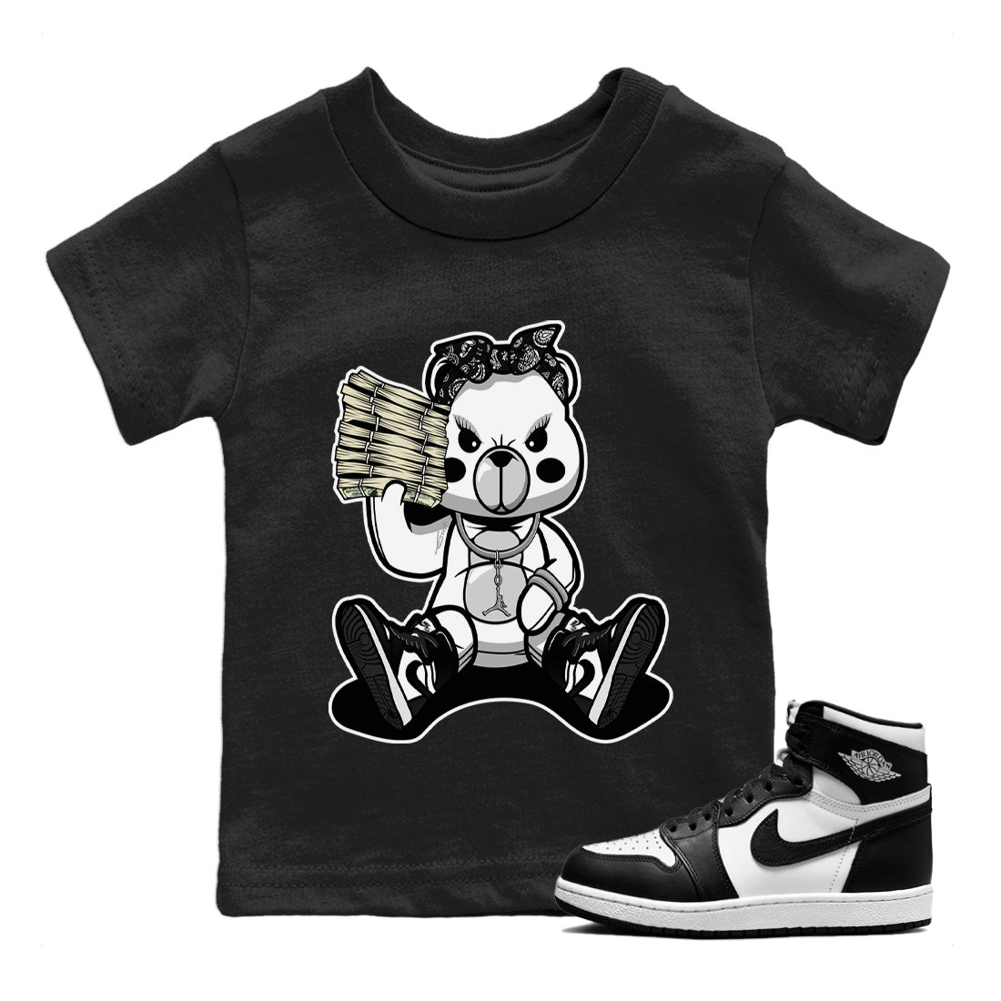 Jordan 1 Black White Sneaker Match Tees Bad Baby Bear Sneaker Tees Jordan 1 Black White Jordan to match sneaker T-Shirt Kids Shirts