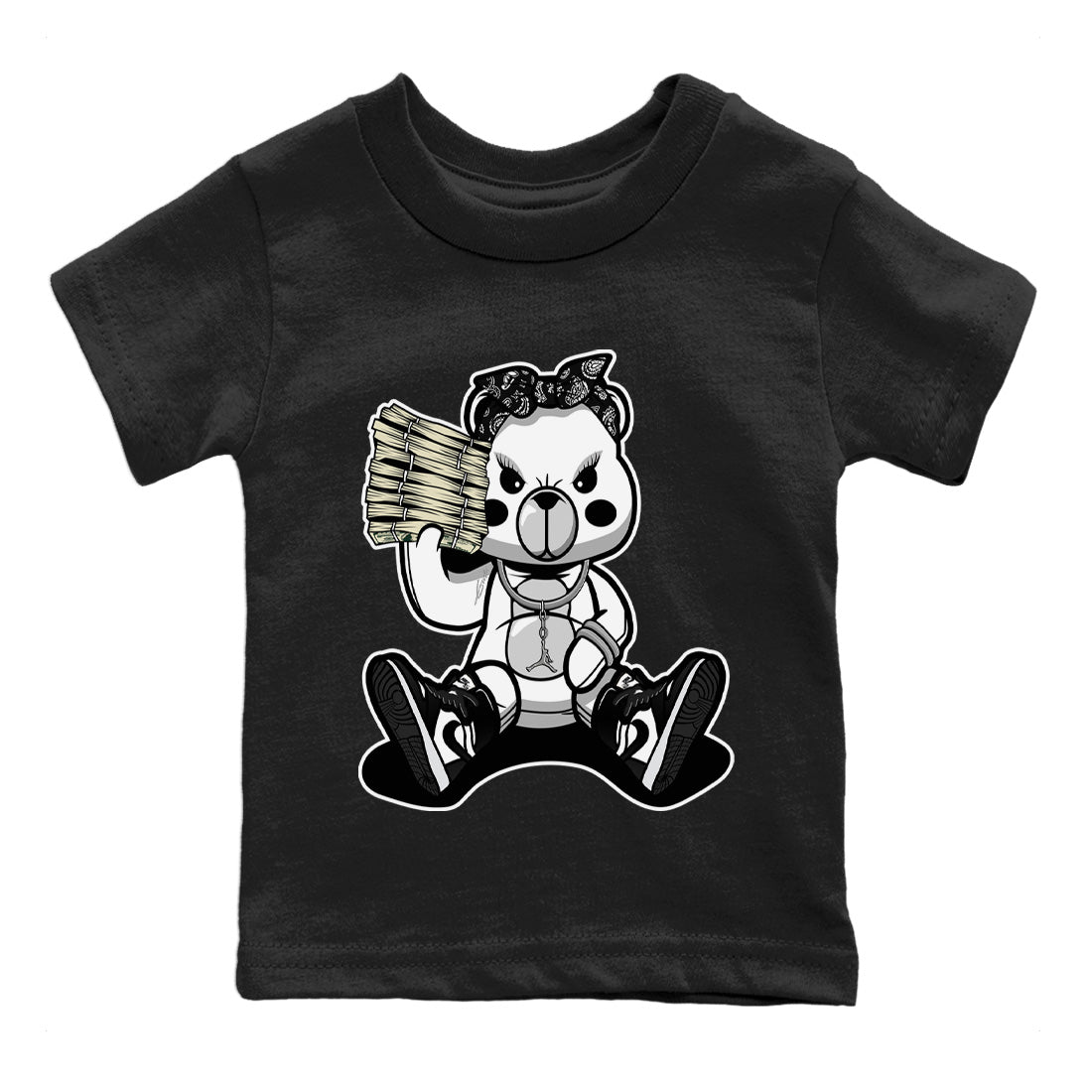 Jordan 1 Black White Sneaker Match Tees Bad Baby Bear Sneaker Tees Jordan 1 Black White Jordan to match sneaker T-Shirt Kids Shirts