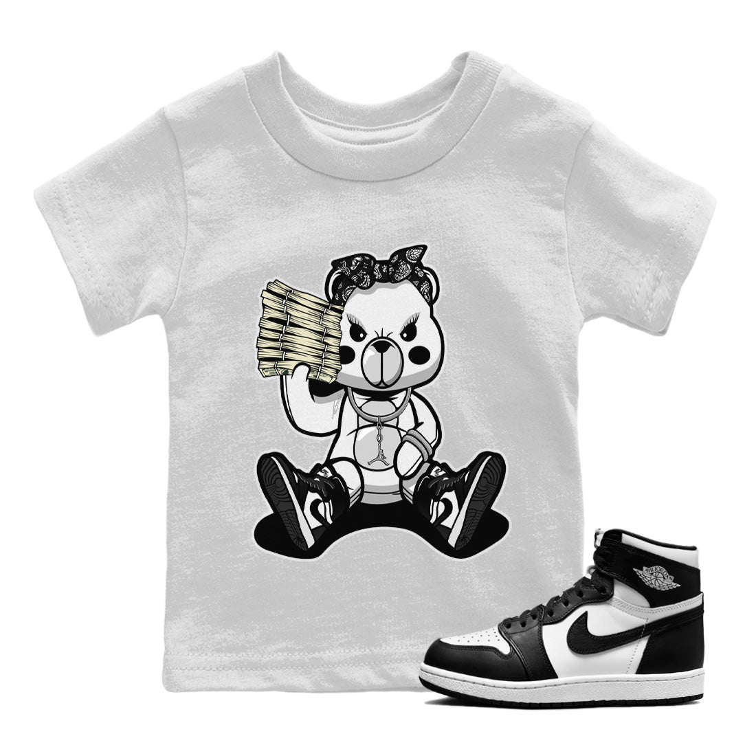 Jordan 1 Black White Sneaker Match Tees Bad Baby Bear Sneaker Tees Jordan 1 Black White Jordan to match sneaker T-Shirt Kids Shirts
