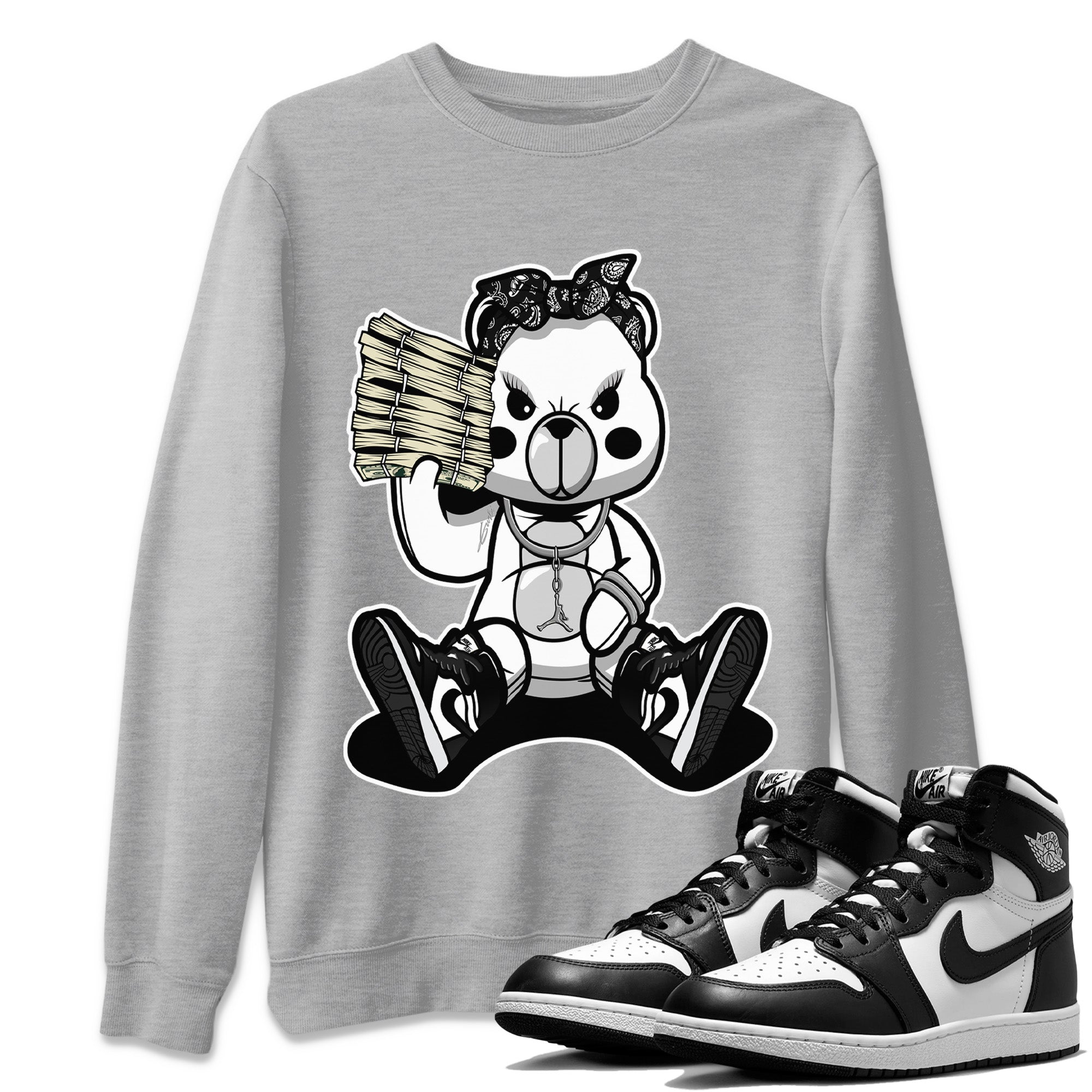 Jordan 1 Black White Sneaker Match Tees Bad Baby Bear Sneaker Tees Jordan 1 Black White Jordan to match sneaker T-Shirt Crew Neck Shirts