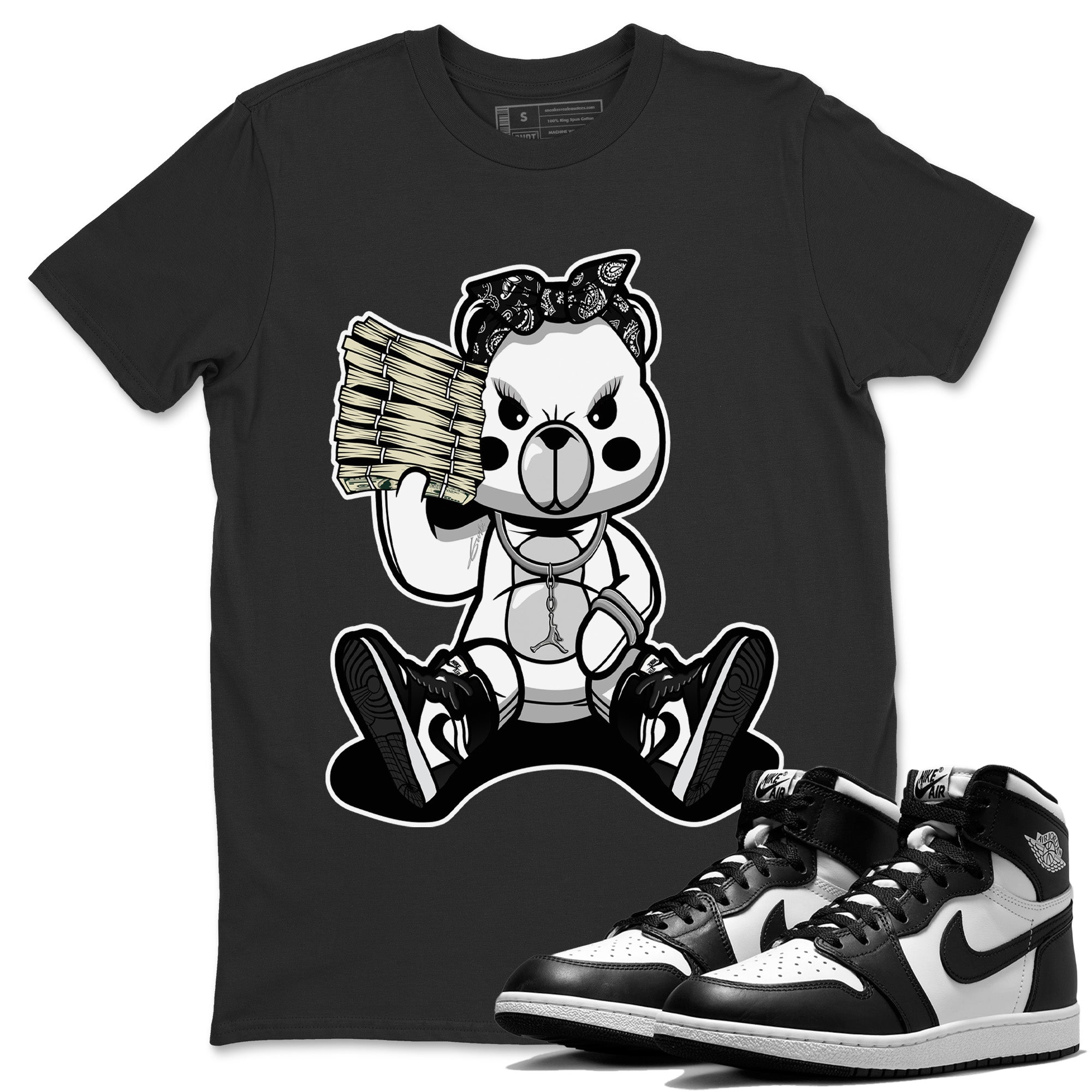 Jordan 1 Black White Sneaker Match Tees Bad Baby Bear Sneaker Tees Jordan 1 Black White Jordan to match sneaker T-Shirt Crew Neck Shirts