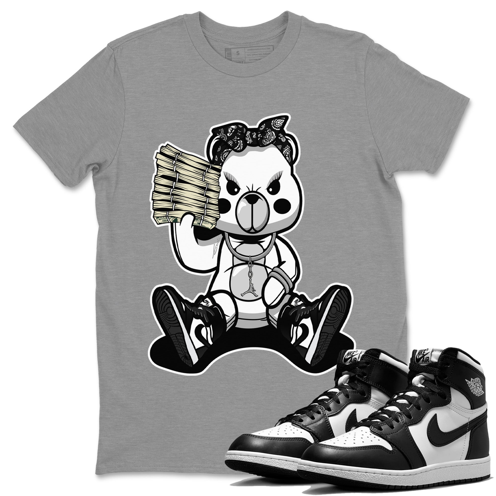 Jordan 1 Black White Sneaker Match Tees Bad Baby Bear Sneaker Tees Jordan 1 Black White Jordan to match sneaker T-Shirt Crew Neck Shirts