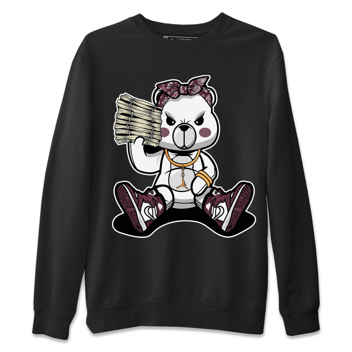 Jordan 1 Bordeaux Sneaker Matching T-Shirt Bad Baby Bear Sneaker Tees Jordan 1 Bordeaux Sneaker Release Tees Crew Neck Tees