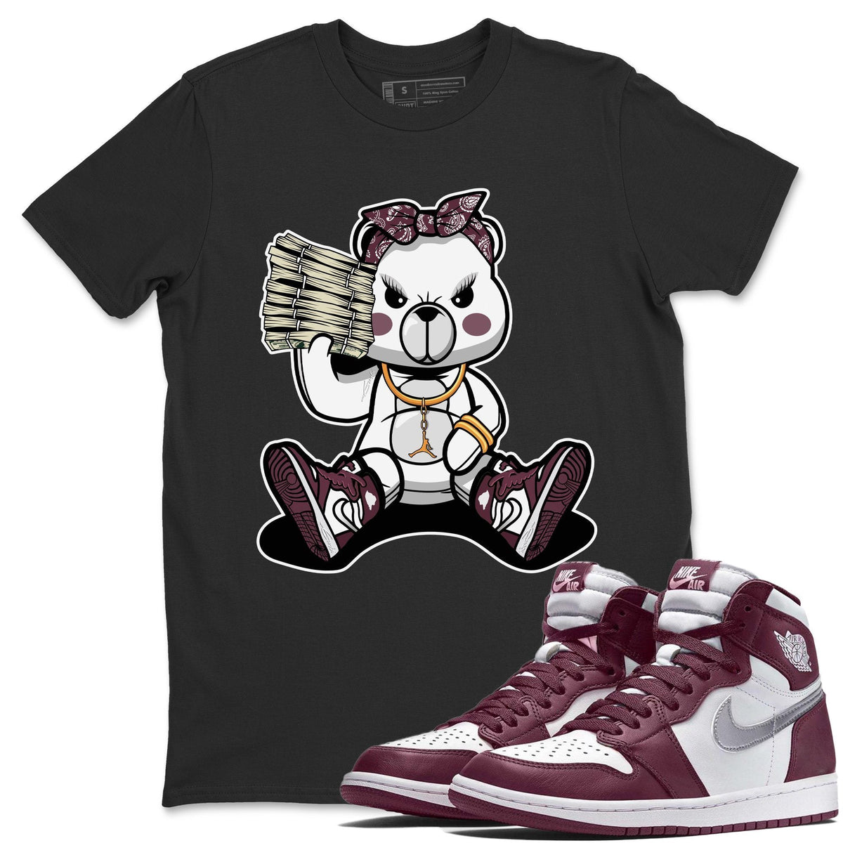 Jordan 1 Bordeaux Sneaker Matching T-Shirt Bad Baby Bear Sneaker Tees Jordan 1 Bordeaux Sneaker Release Tees Crew Neck Tees