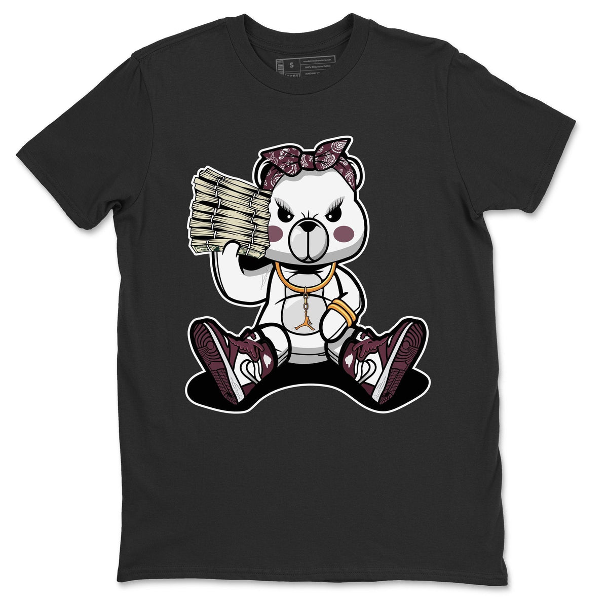 Jordan 1 Bordeaux Sneaker Matching T-Shirt Bad Baby Bear Sneaker Tees Jordan 1 Bordeaux Sneaker Release Tees Crew Neck Tees