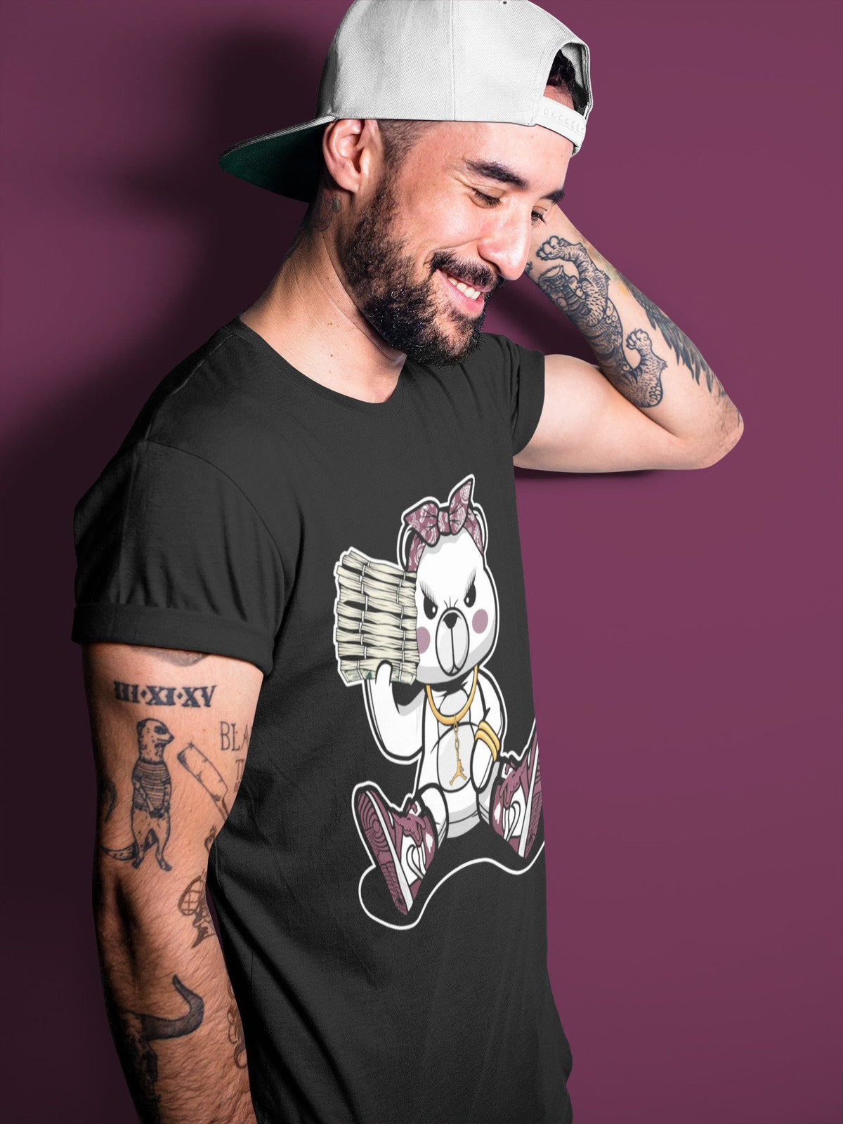 Jordan 1 Bordeaux Sneaker Matching T-Shirt Bad Baby Bear Sneaker Tees Jordan 1 Bordeaux Sneaker Release Tees Crew Neck Tees