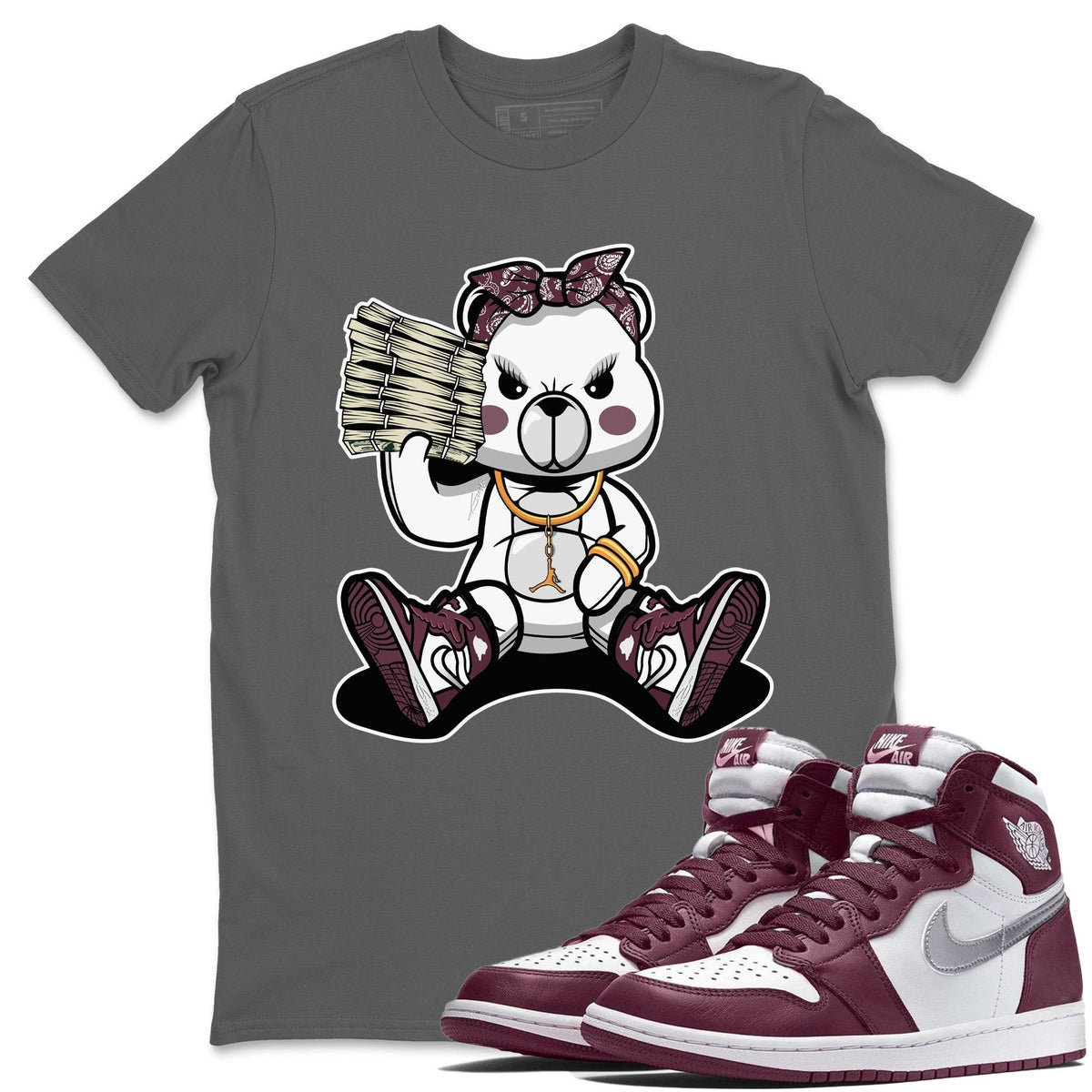 Jordan 1 Bordeaux Sneaker Matching T-Shirt Bad Baby Bear Sneaker Tees Jordan 1 Bordeaux Sneaker Release Tees Crew Neck Tees
