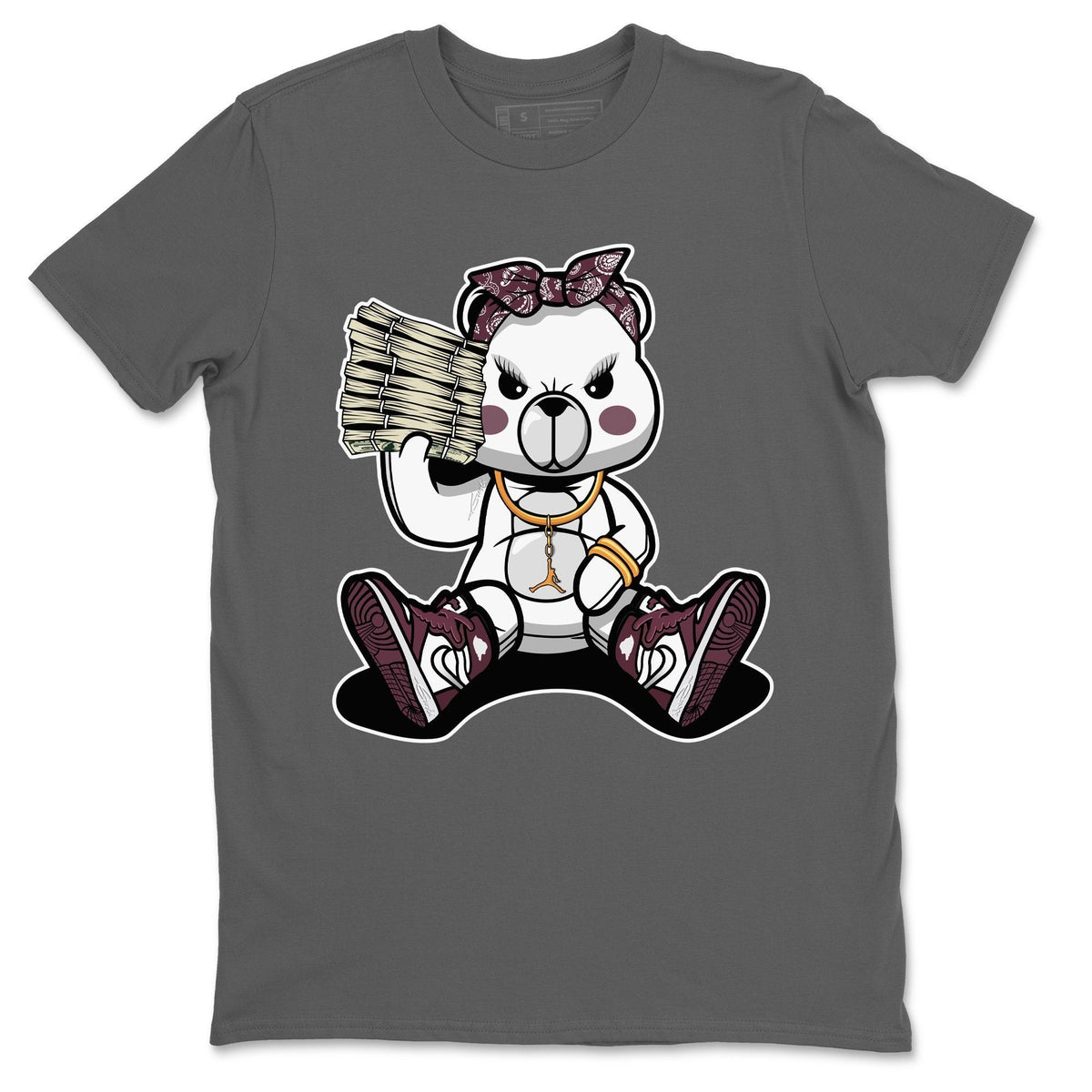 Jordan 1 Bordeaux Sneaker Matching T-Shirt Bad Baby Bear Sneaker Tees Jordan 1 Bordeaux Sneaker Release Tees Crew Neck Tees