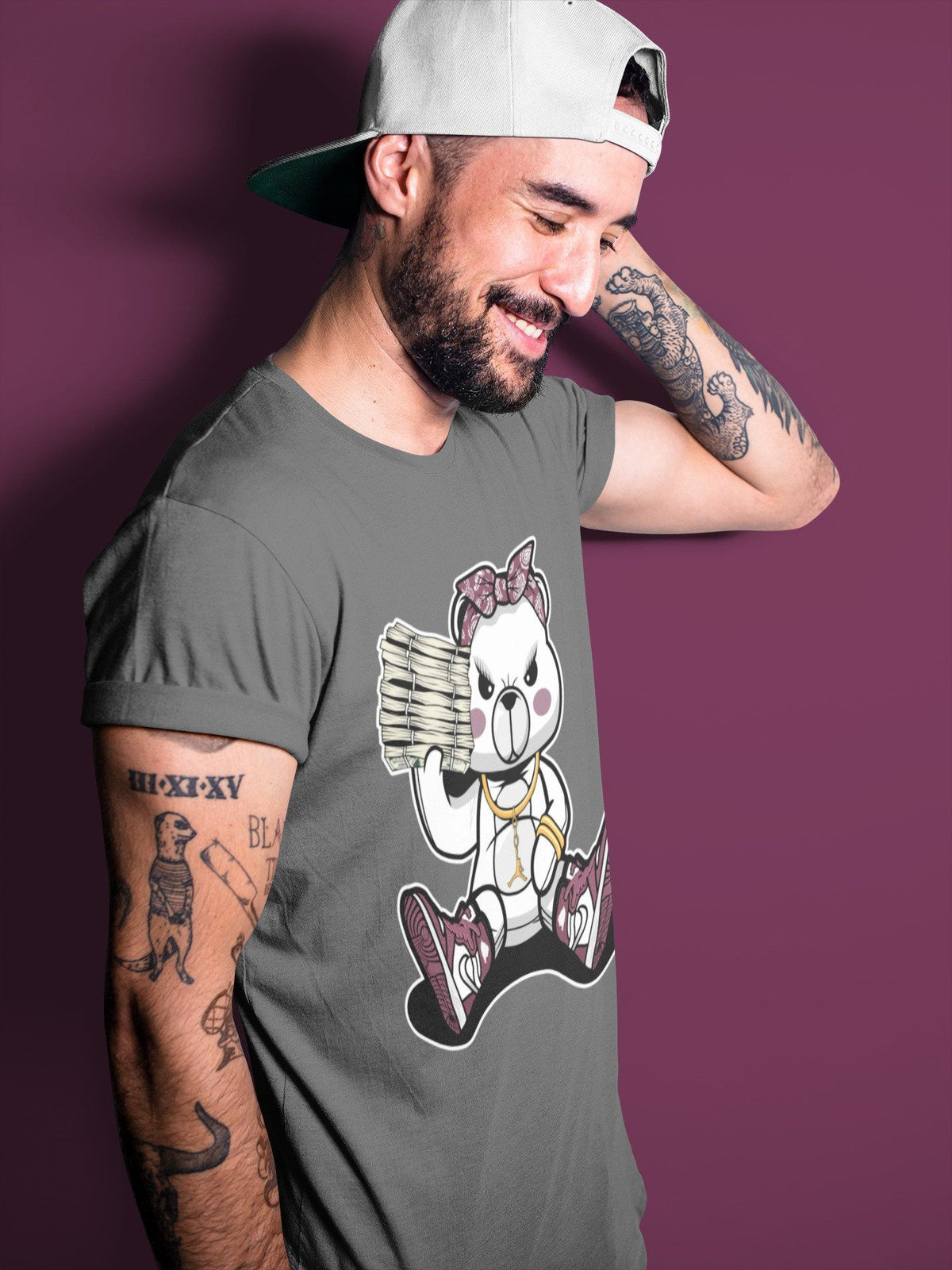 Jordan 1 Bordeaux Sneaker Matching T-Shirt Bad Baby Bear Sneaker Tees Jordan 1 Bordeaux Sneaker Release Tees Crew Neck Tees