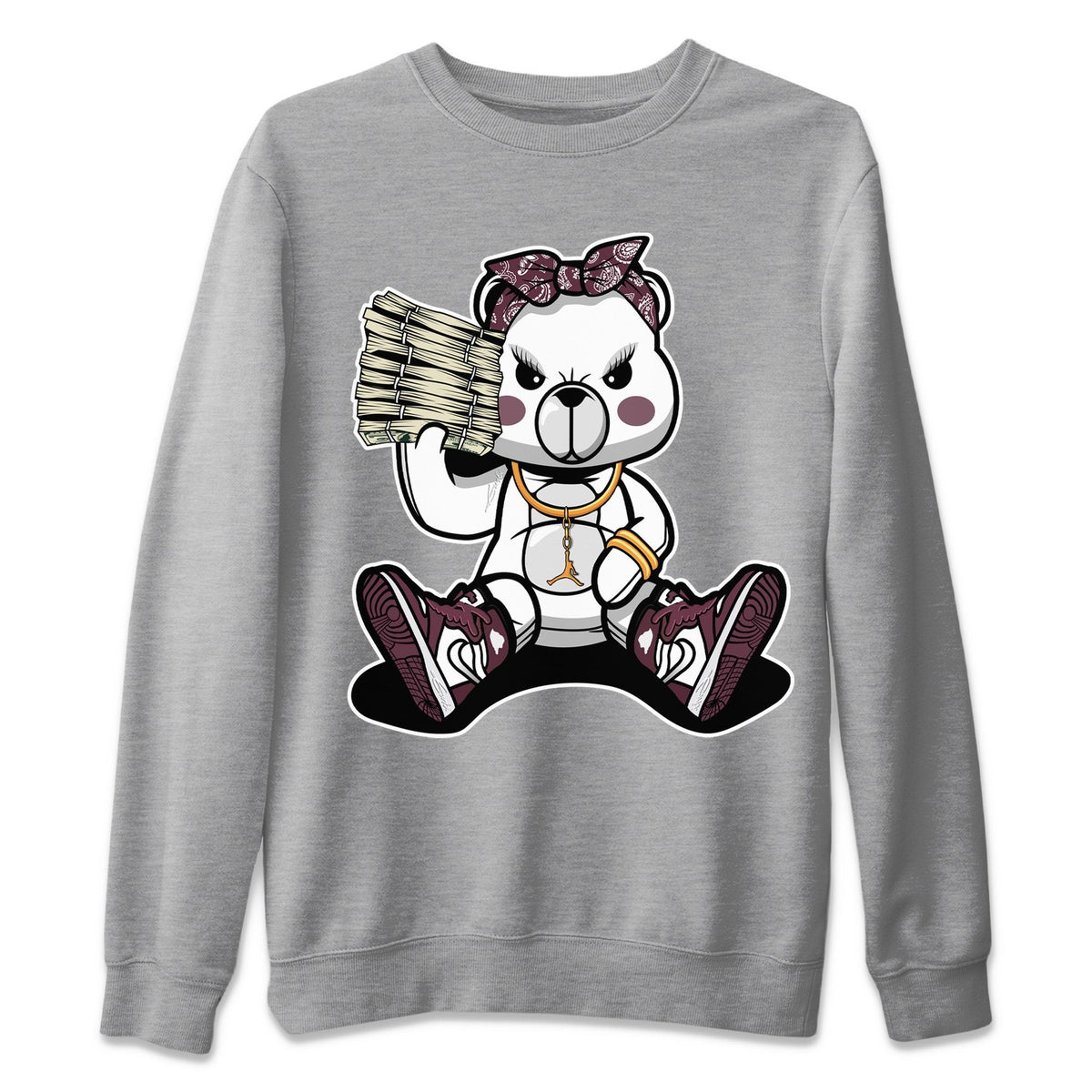 Jordan 1 Bordeaux Sneaker Matching T-Shirt Bad Baby Bear Sneaker Tees Jordan 1 Bordeaux Sneaker Release Tees Crew Neck Tees