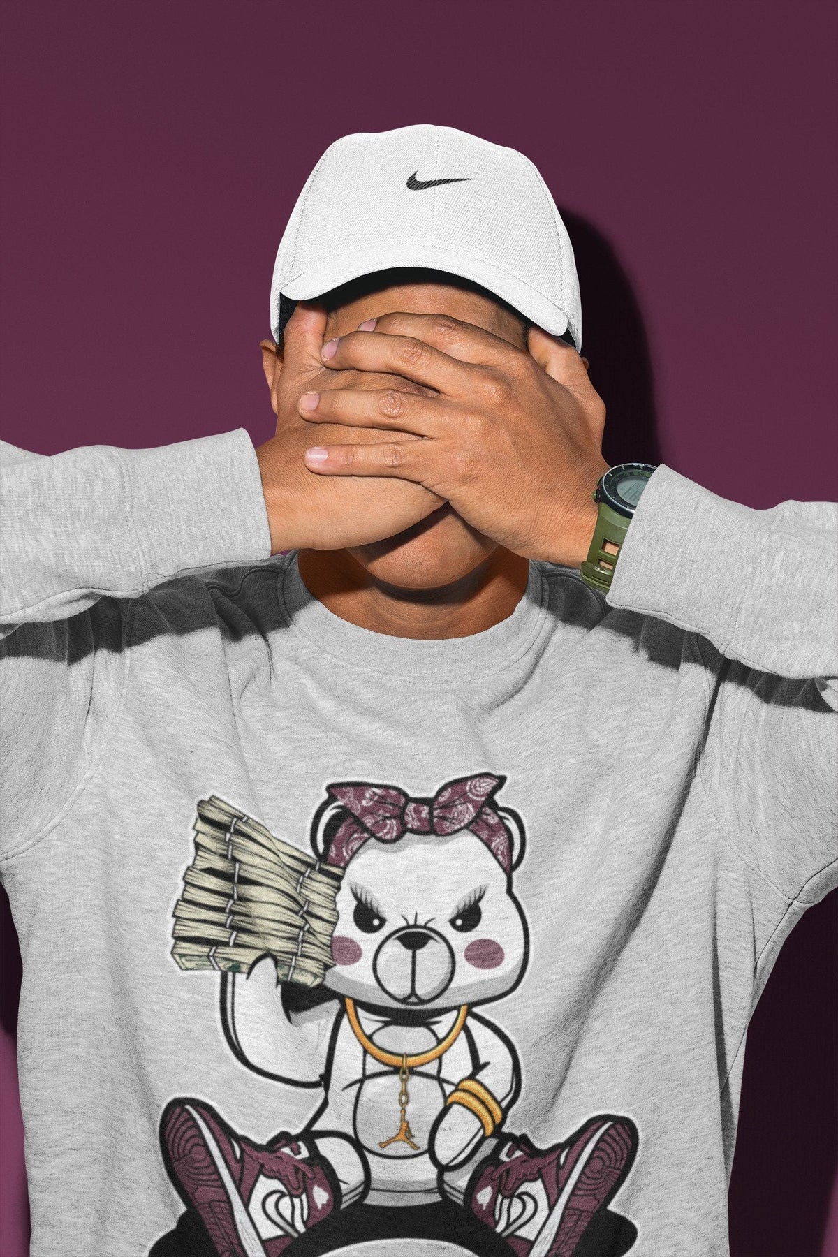 Jordan 1 Bordeaux Sneaker Matching T-Shirt Bad Baby Bear Sneaker Tees Jordan 1 Bordeaux Sneaker Release Tees Crew Neck Tees