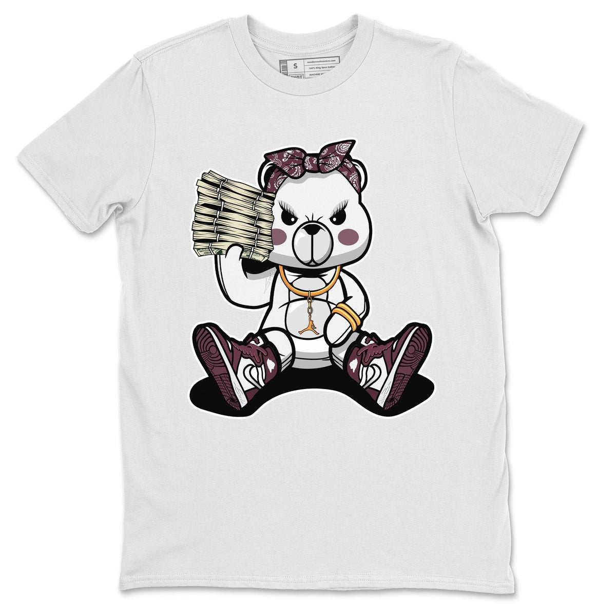 Jordan 1 Bordeaux Sneaker Matching T-Shirt Bad Baby Bear Sneaker Tees Jordan 1 Bordeaux Sneaker Release Tees Crew Neck Tees