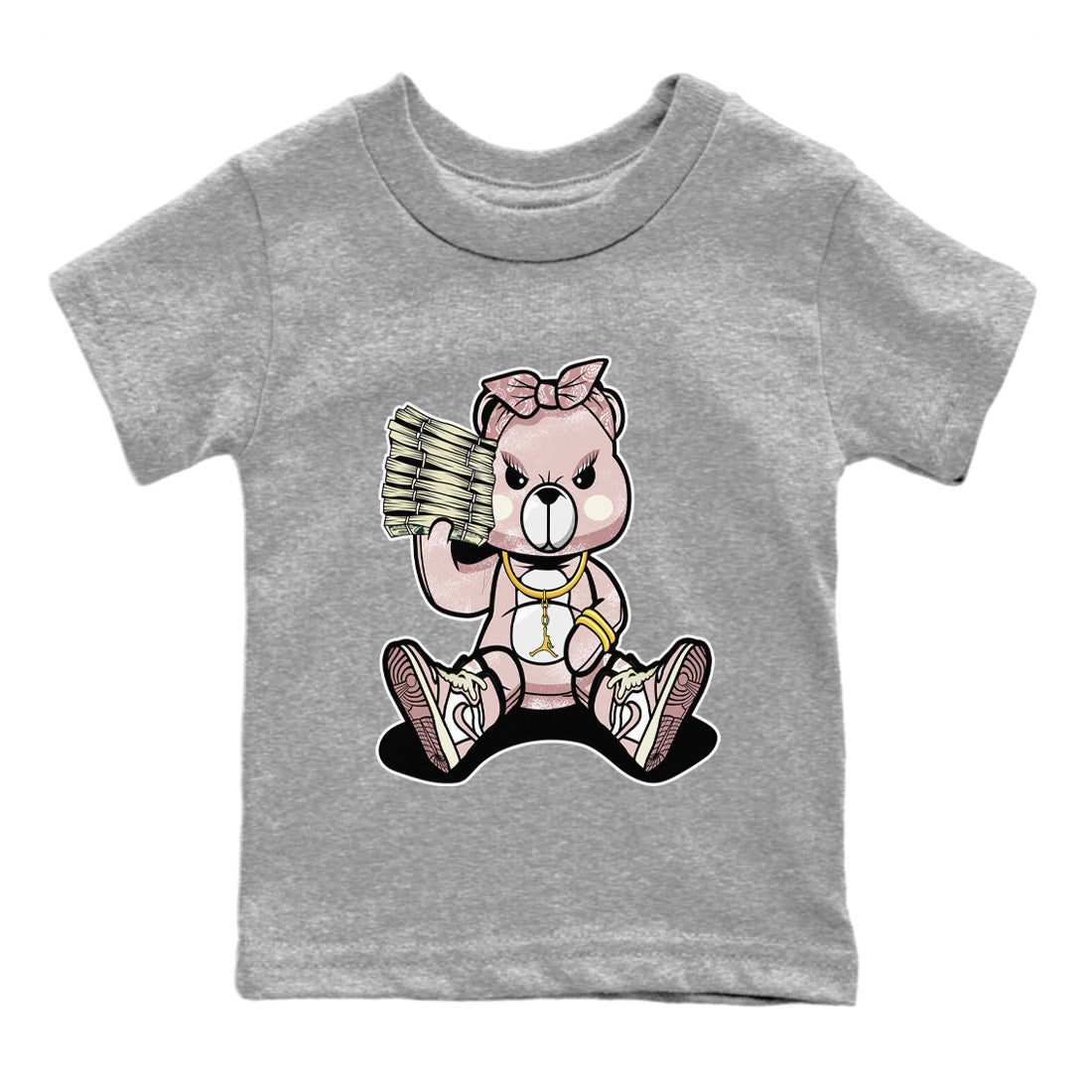 Air Jordan 1 Washed Pink Sneaker Match Tees Bad Baby Bear Streetwear Sneaker Shirt Air Jordan 1 High OG WMNS Washed Pink Sneaker Release Tees Kids Shirts Heather Grey 2
