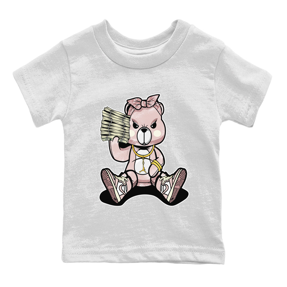Air Jordan 1 Washed Pink Sneaker Match Tees Bad Baby Bear Streetwear Sneaker Shirt Air Jordan 1 High OG WMNS Washed Pink Sneaker Release Tees Kids Shirts White 2