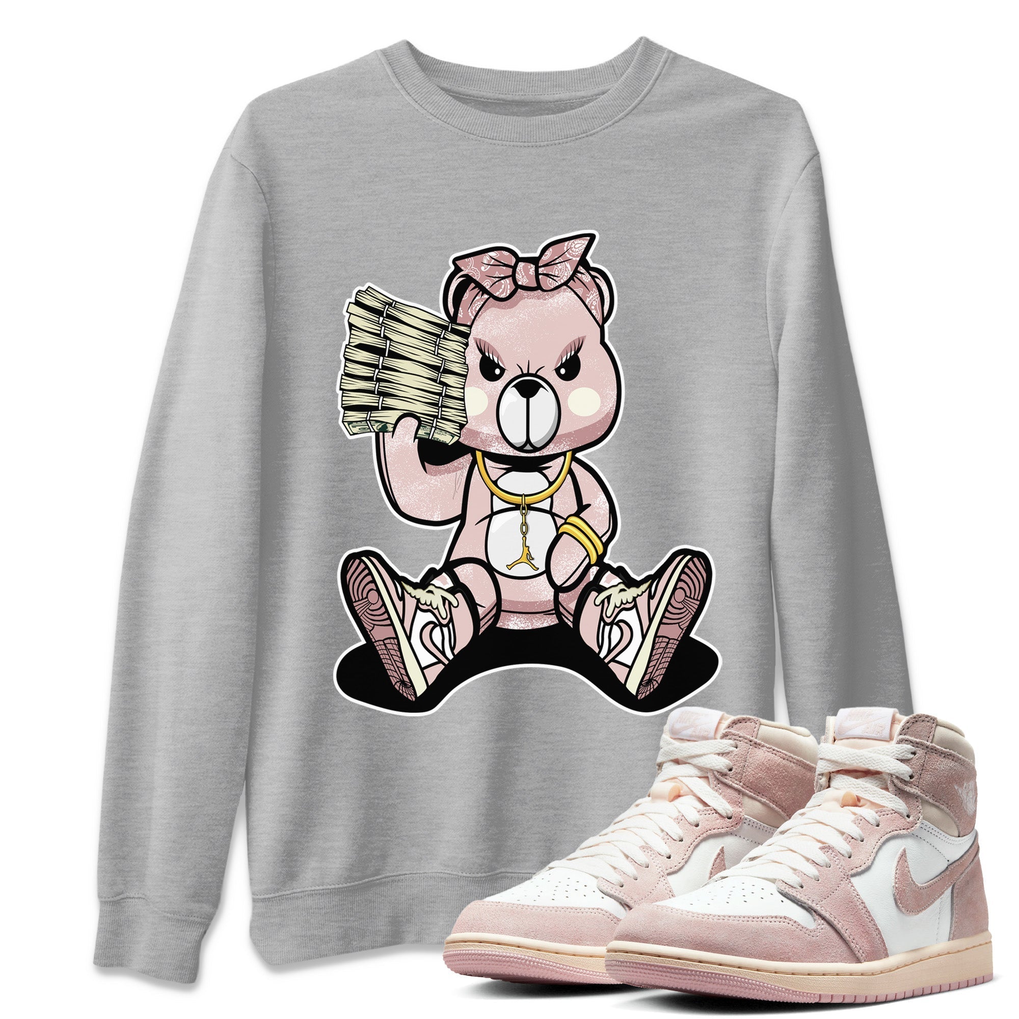 Air Jordan 1 Washed Pink Sneaker Match Tees Bad Baby Bear Streetwear Sneaker Shirt Air Jordan 1 High OG WMNS Washed Pink Sneaker Release Tees Unisex Shirts Heather Grey 1