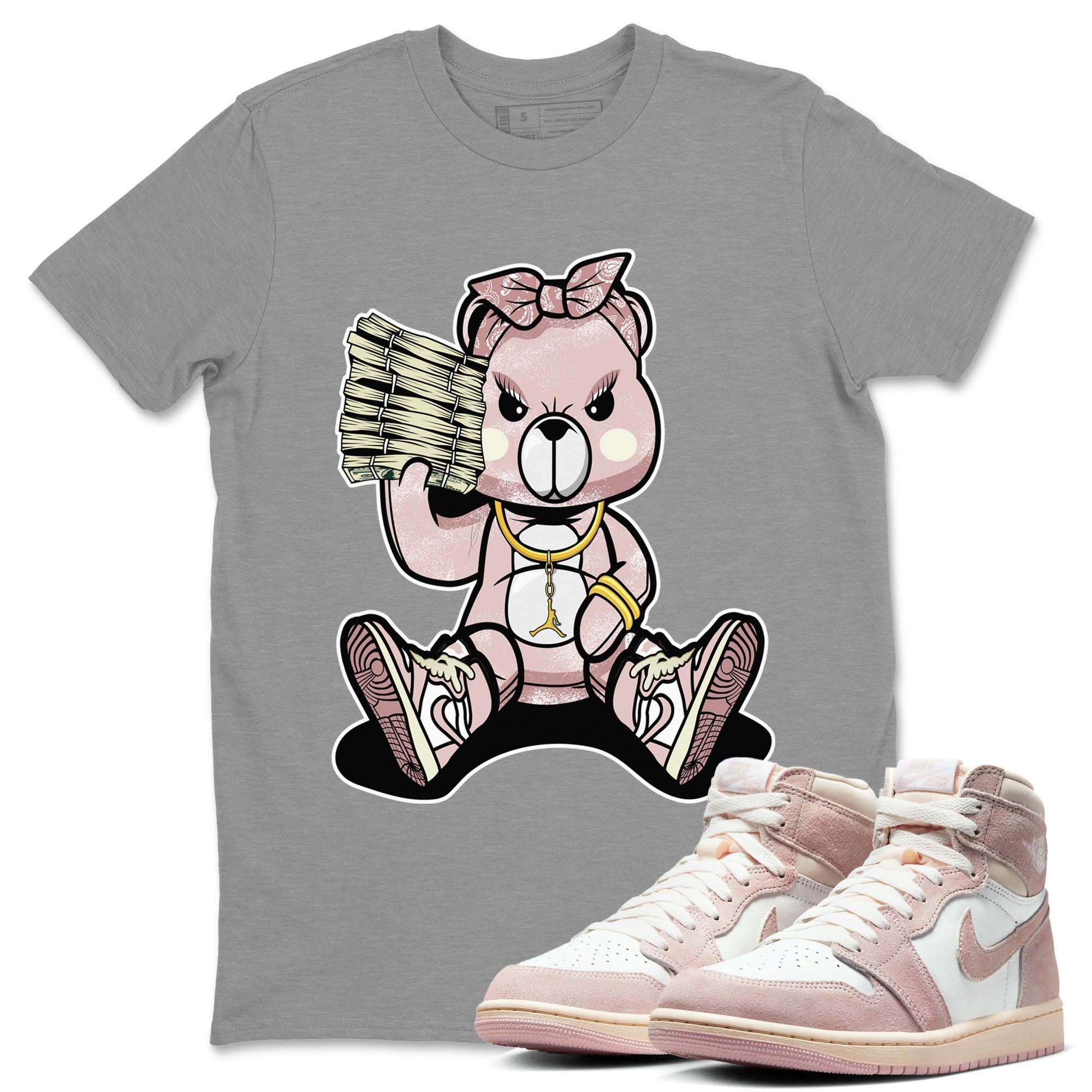 Air Jordan 1 Washed Pink Sneaker Match Tees Bad Baby Bear Streetwear Sneaker Shirt Air Jordan 1 High OG WMNS Washed Pink Sneaker Release Tees Unisex Shirts Heather Grey 1