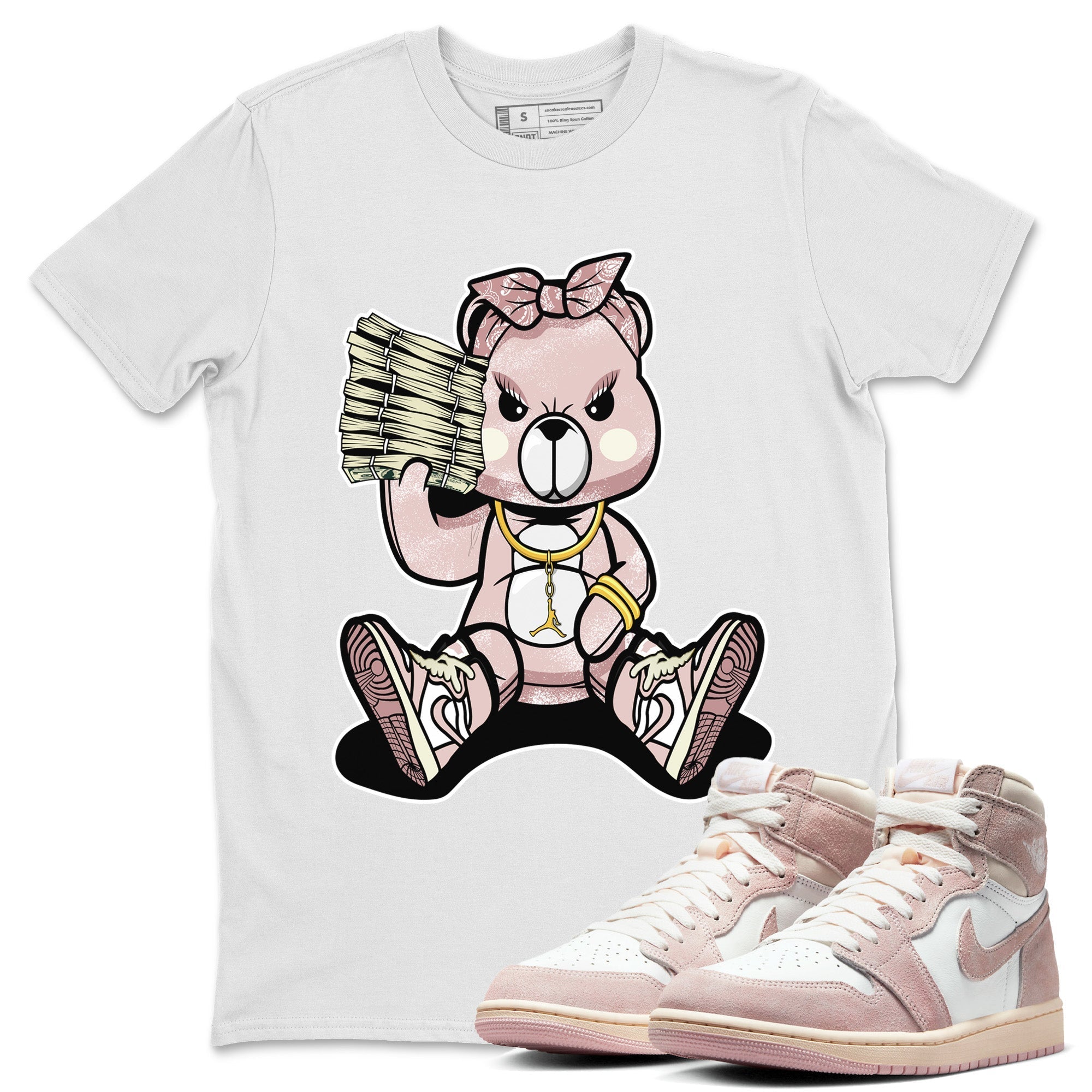 Air Jordan 1 Washed Pink Sneaker Match Tees Bad Baby Bear Streetwear Sneaker Shirt Air Jordan 1 High OG WMNS Washed Pink Sneaker Release Tees Unisex Shirts White 1
