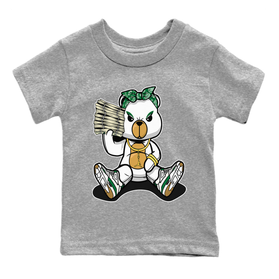 Air Jordan 4 Pine Green Sneaker Match Tees Bad Baby Bear Streetwear Sneaker Shirt Nike SB Air Jordan 4 Pine Green Sneaker Release Tees Kids Shirts Heather Grey 2