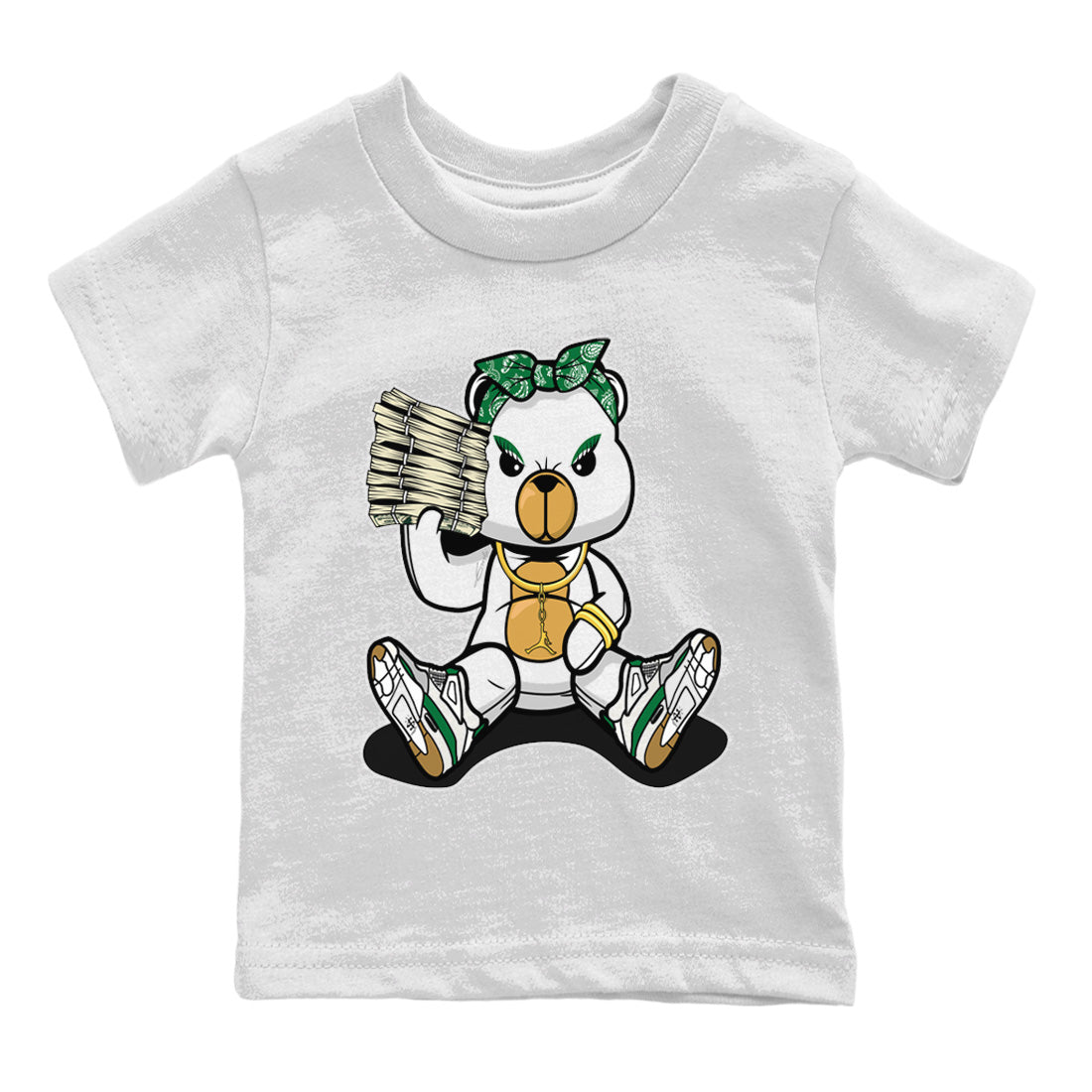 Air Jordan 4 Pine Green Sneaker Match Tees Bad Baby Bear Streetwear Sneaker Shirt Nike SB Air Jordan 4 Pine Green Sneaker Release Tees Kids Shirts White 2
