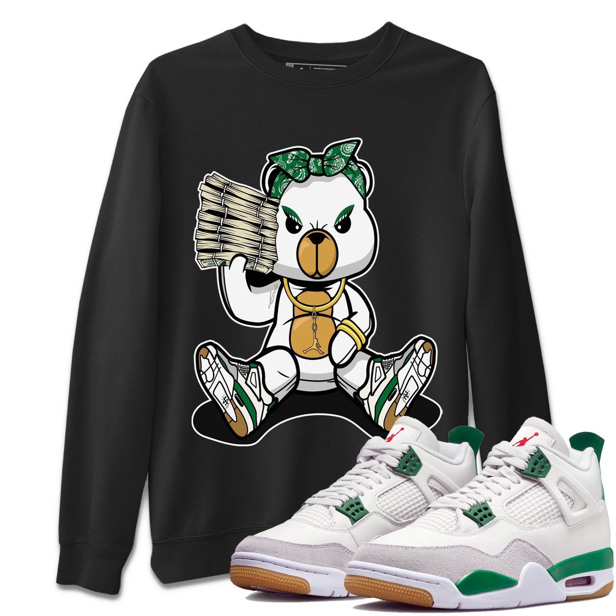 Air Jordan 4 Pine Green Bad Baby Bear Crew Neck Streetwear Sneaker Shirt Nike SB Air Jordan 4 Pine Green Sneaker T-Shirts Washing and Care Tip