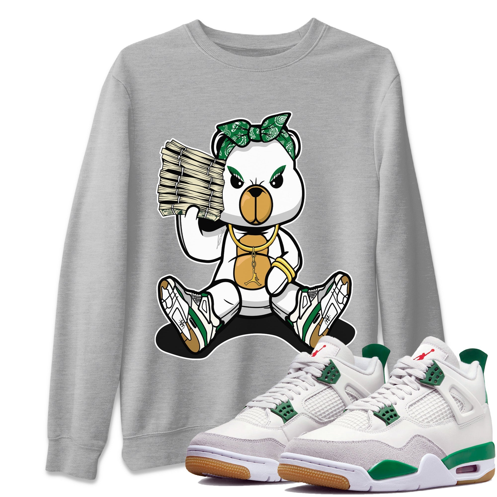 Air Jordan 4 Pine Green Sneaker Match Tees Bad Baby Bear Streetwear Sneaker Shirt Nike SB Air Jordan 4 Pine Green Sneaker Release Tees Unisex Shirts Heather Grey 1