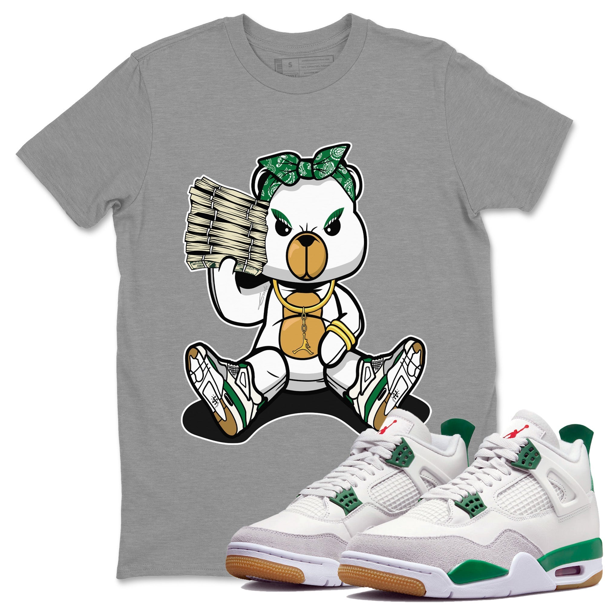 Air Jordan 4 Pine Green Bad Baby Bear Crew Neck Streetwear Sneaker Shirt Nike SB Air Jordan 4 Pine Green Sneaker T-Shirts Size Chart