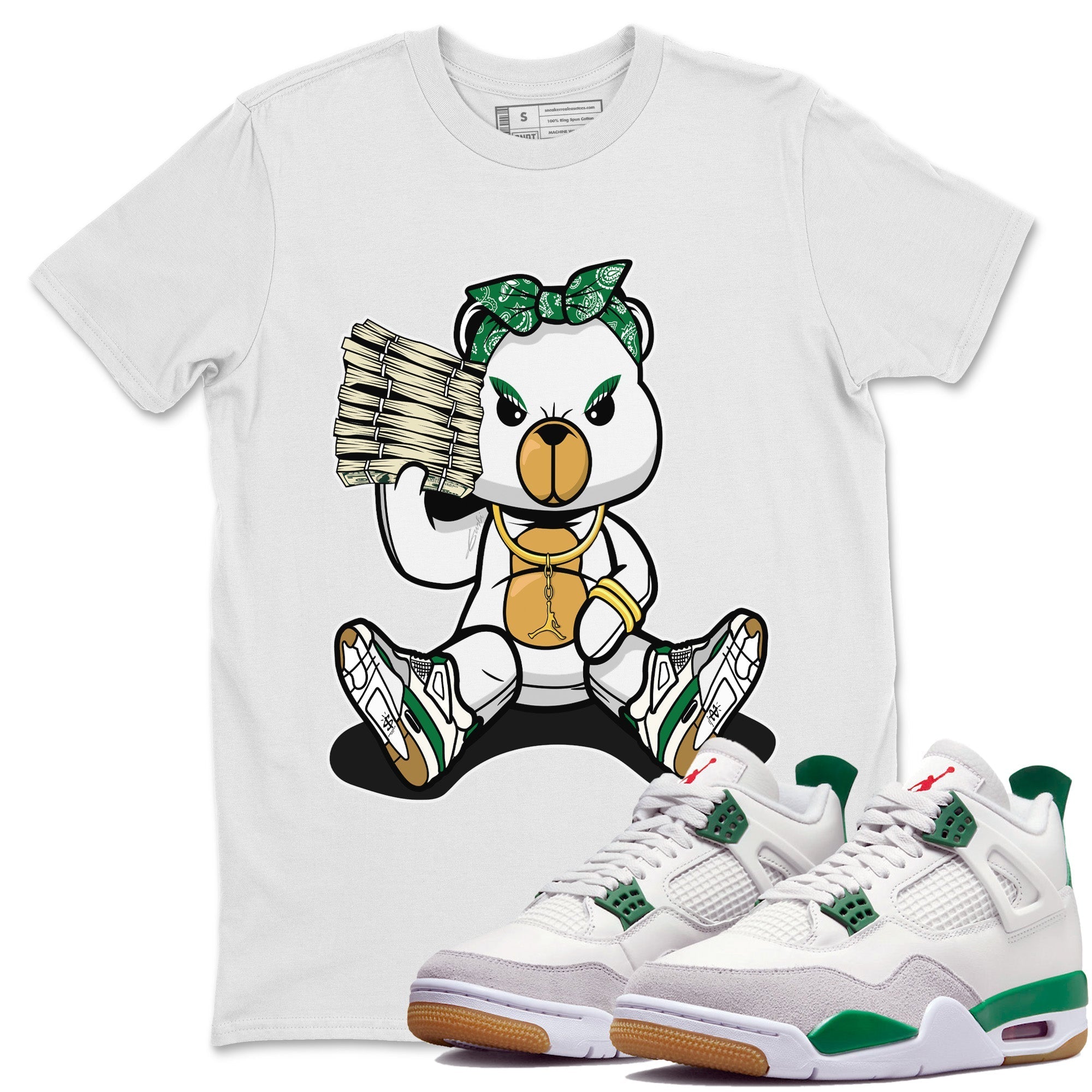 Air Jordan 4 Pine Green Sneaker Match Tees Bad Baby Bear Streetwear Sneaker Shirt Nike SB Air Jordan 4 Pine Green Sneaker Release Tees Unisex Shirts White 1