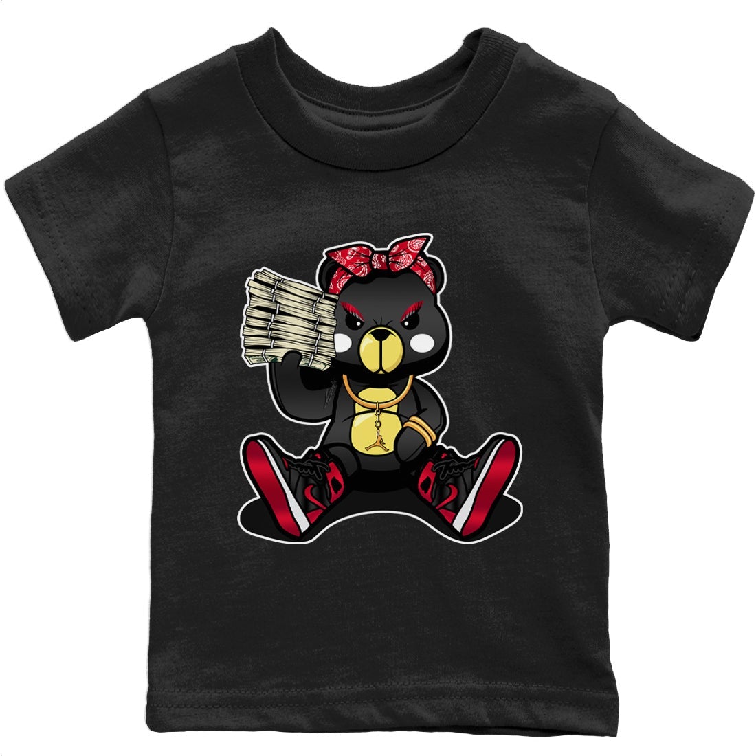 Jordan 1 Bred Patent Sneaker Matching T-Shirt Bad Baby Bear Sneaker Tees Jordan 1 Bred Patent Sneaker Release Tees Kids Shirts