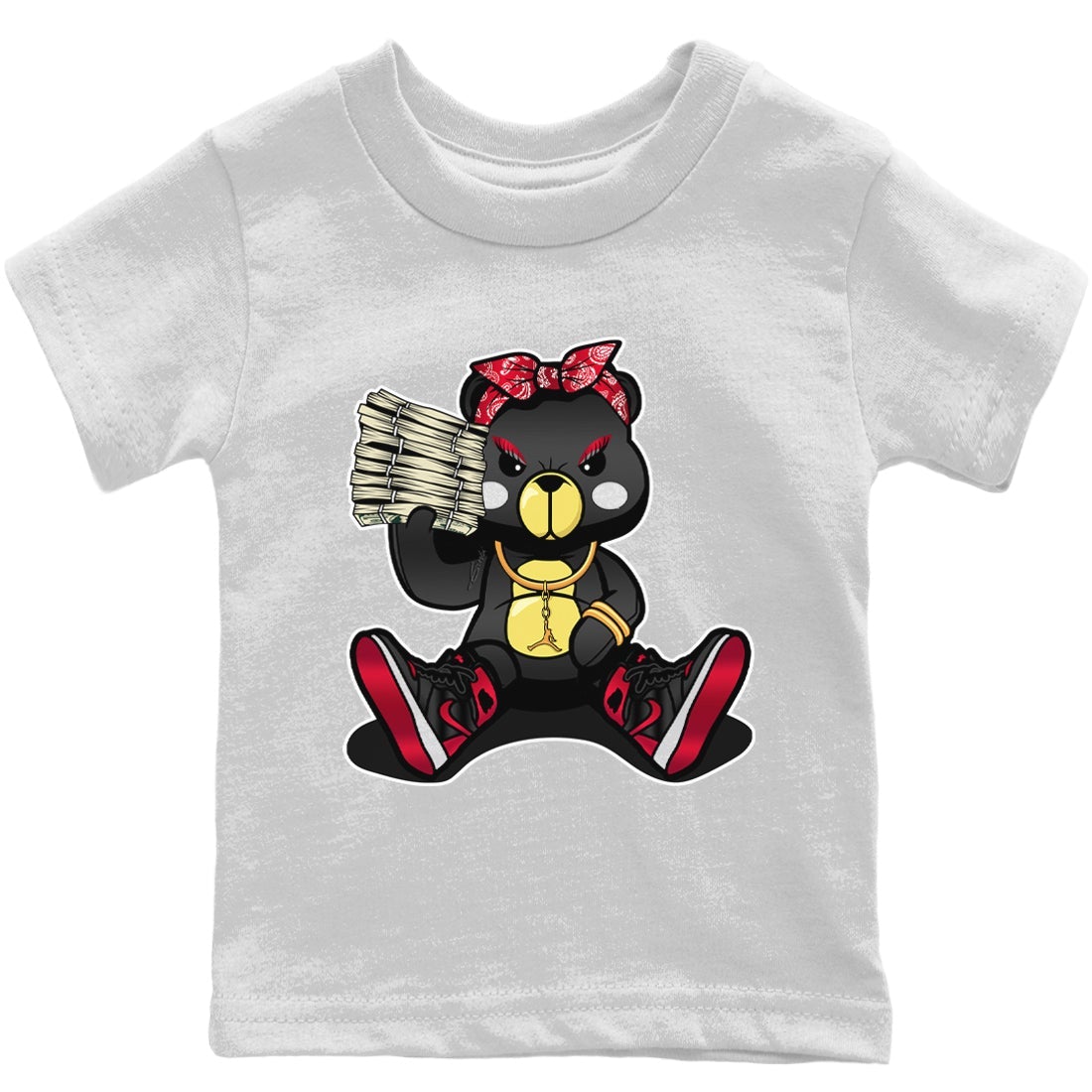Jordan 1 Bred Patent Sneaker Matching T-Shirt Bad Baby Bear Sneaker Tees Jordan 1 Bred Patent Sneaker Release Tees Kids Shirts