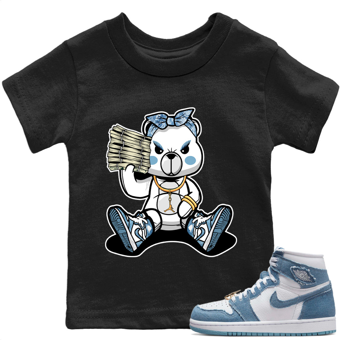 Jordan 1 Denim Sneaker Matching T-Shirt Bad Baby Bear Sneaker Tees Jordan 1 Denim Sneaker Release Tees Kids Shirts