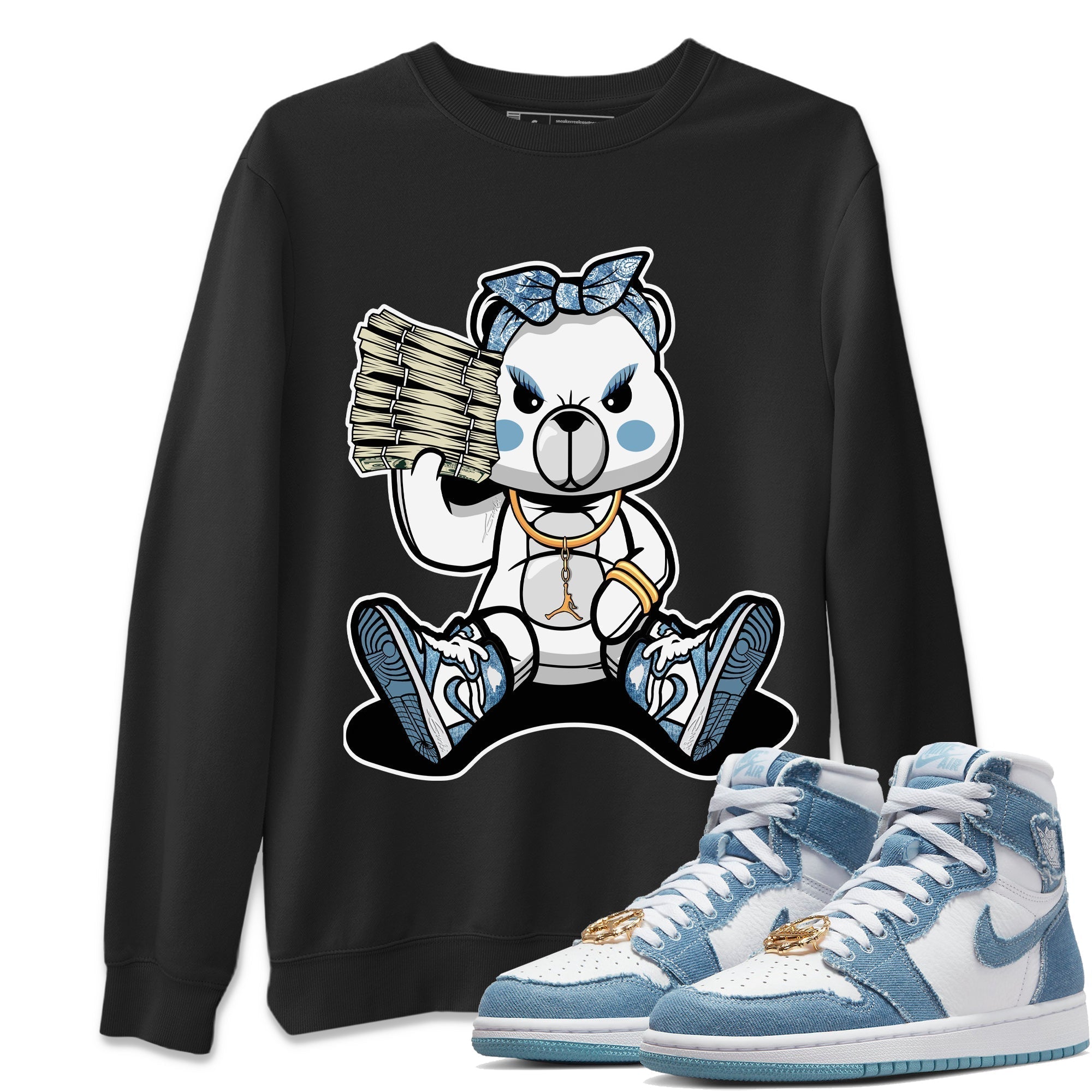 Jordan 1 Denim Sneaker Matching T-Shirt Bad Baby Bear Sneaker Tees Jordan 1 Denim Sneaker Release Tees Crew Neck Tees