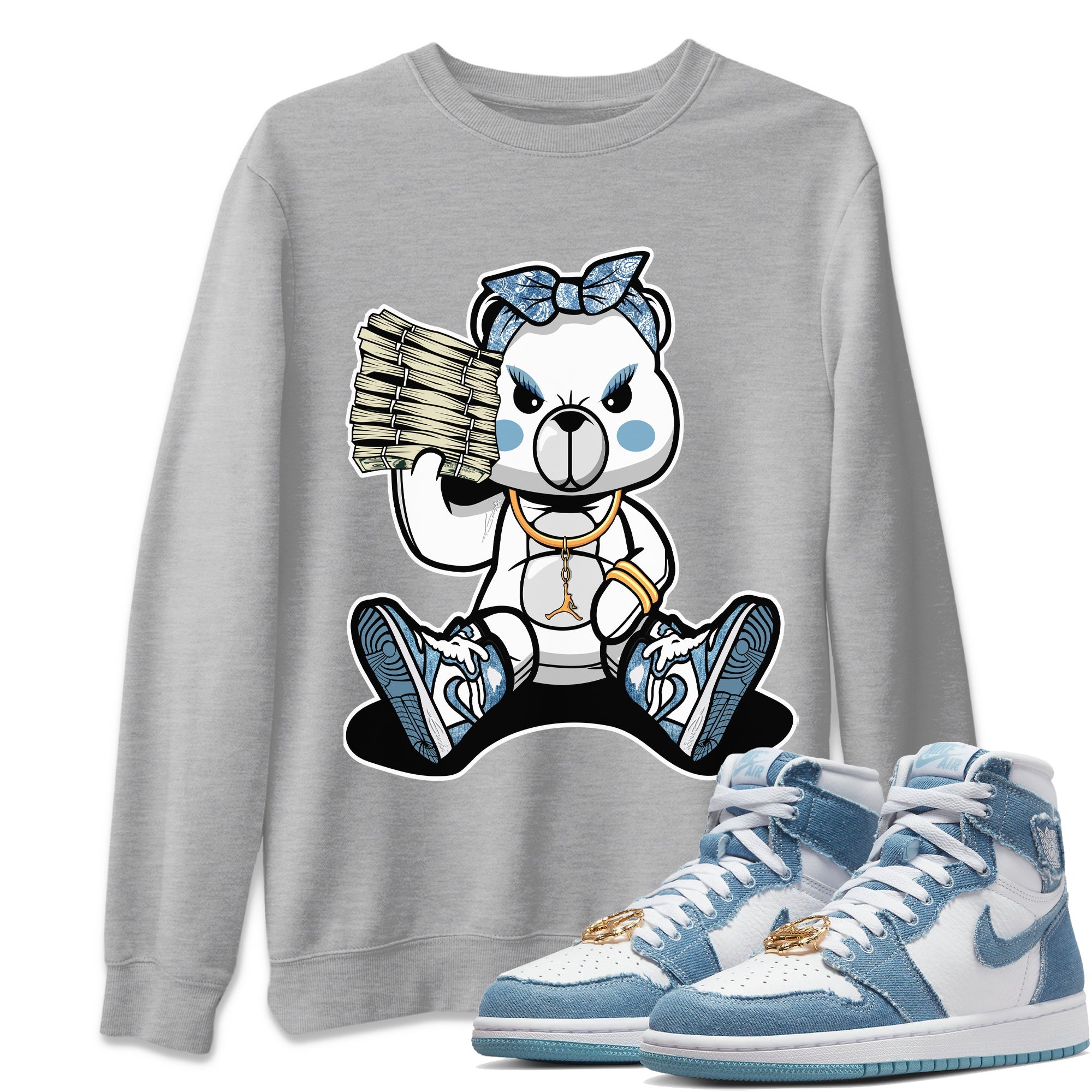 Jordan 1 Denim Sneaker Matching T-Shirt Bad Baby Bear Sneaker Tees Jordan 1 Denim Sneaker Release Tees Crew Neck Tees