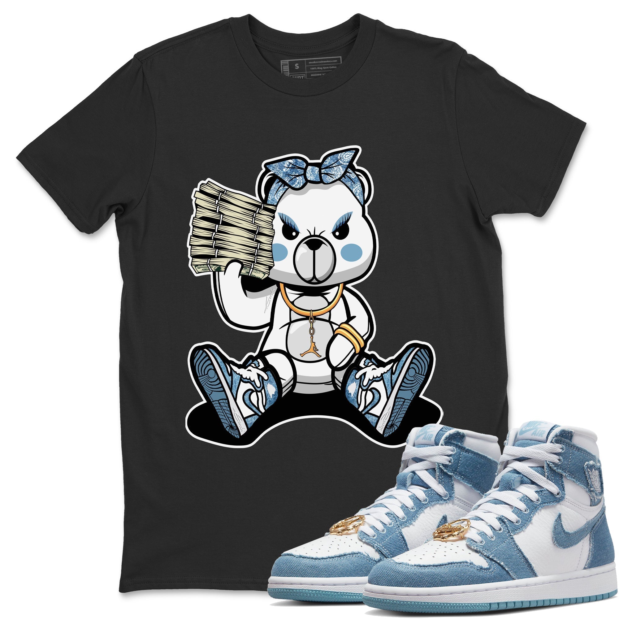 Jordan 1 Denim Sneaker Matching T-Shirt Bad Baby Bear Sneaker Tees Jordan 1 Denim Sneaker Release Tees Crew Neck Tees