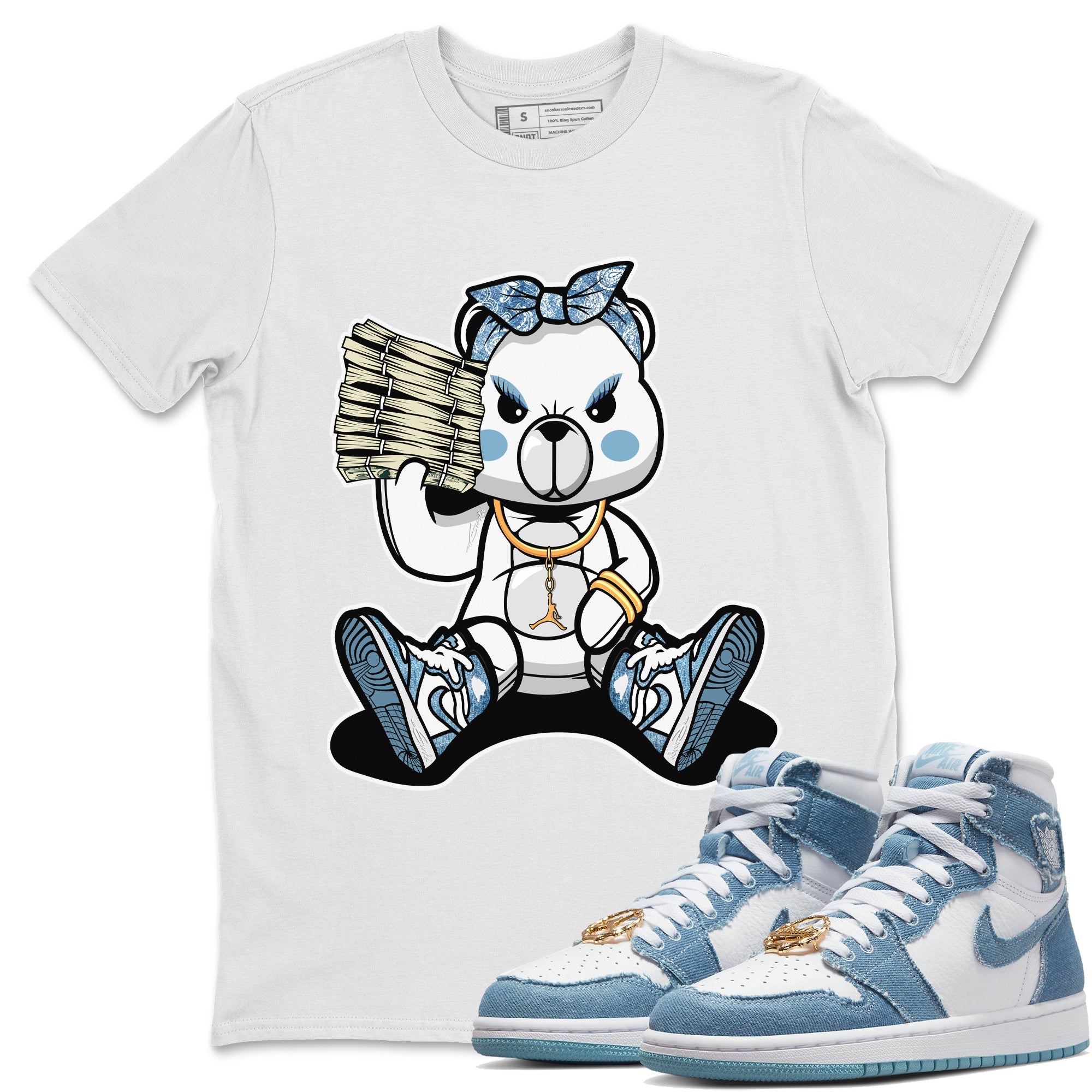 Jordan 1 Denim Sneaker Matching T-Shirt Bad Baby Bear Sneaker Tees Jordan 1 Denim Sneaker Release Tees Crew Neck Tees