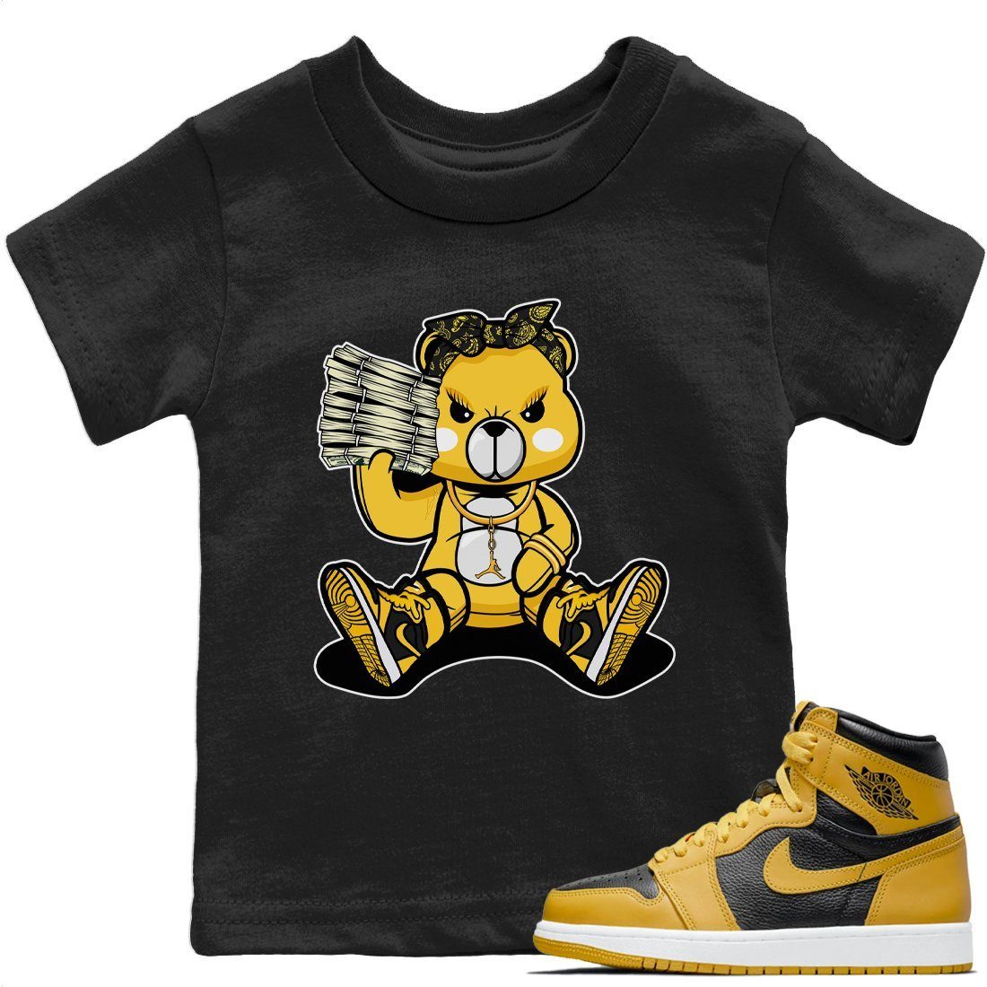 Jordan 1 Pollen Sneaker Matching T-Shirt Bad Baby Bear Sneaker Tees Jordan 1 Pollen Sneaker Release Tees Kids Shirts