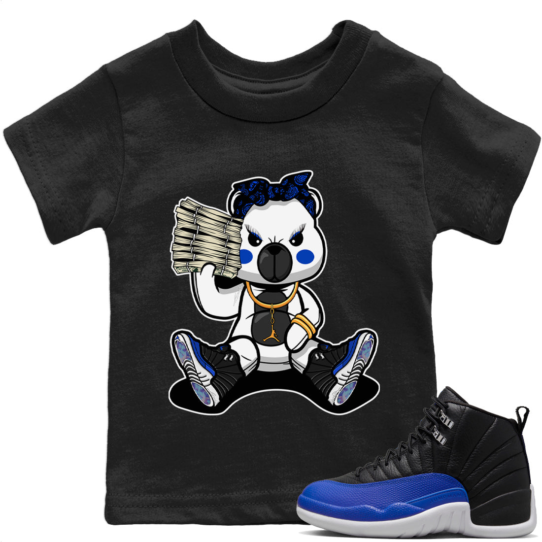 Jordan 12 Hyper Royal Sneaker Matching T-Shirt Bad Baby Bear Sneaker Tees Jordan 12 Hyper Royal Sneaker Release Tees Kids Shirts