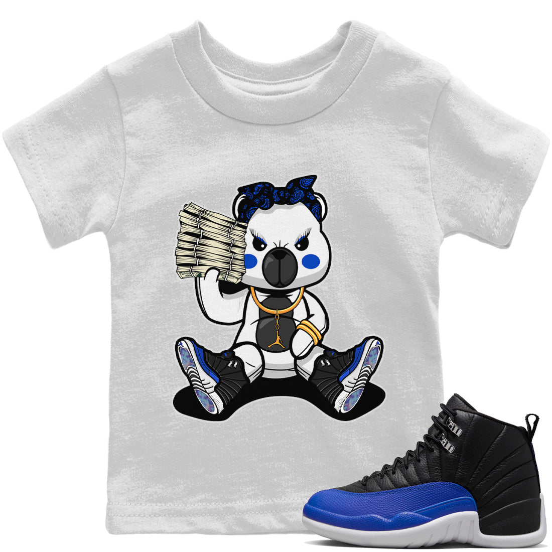 Jordan 12 Hyper Royal Sneaker Matching T-Shirt Bad Baby Bear Sneaker Tees Jordan 12 Hyper Royal Sneaker Release Tees Kids Shirts