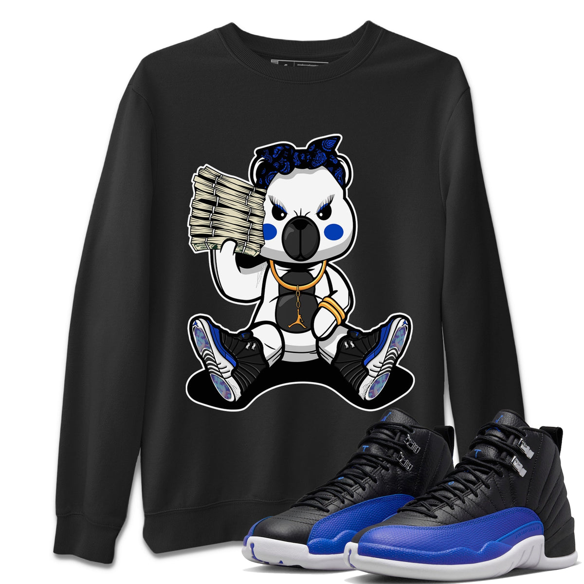 Jordan 12 Hyper Royal Sneaker Matching T-Shirt Bad Baby Bear Sneaker Tees Jordan 12 Hyper Royal Sneaker Release Tees Crew Neck Tees