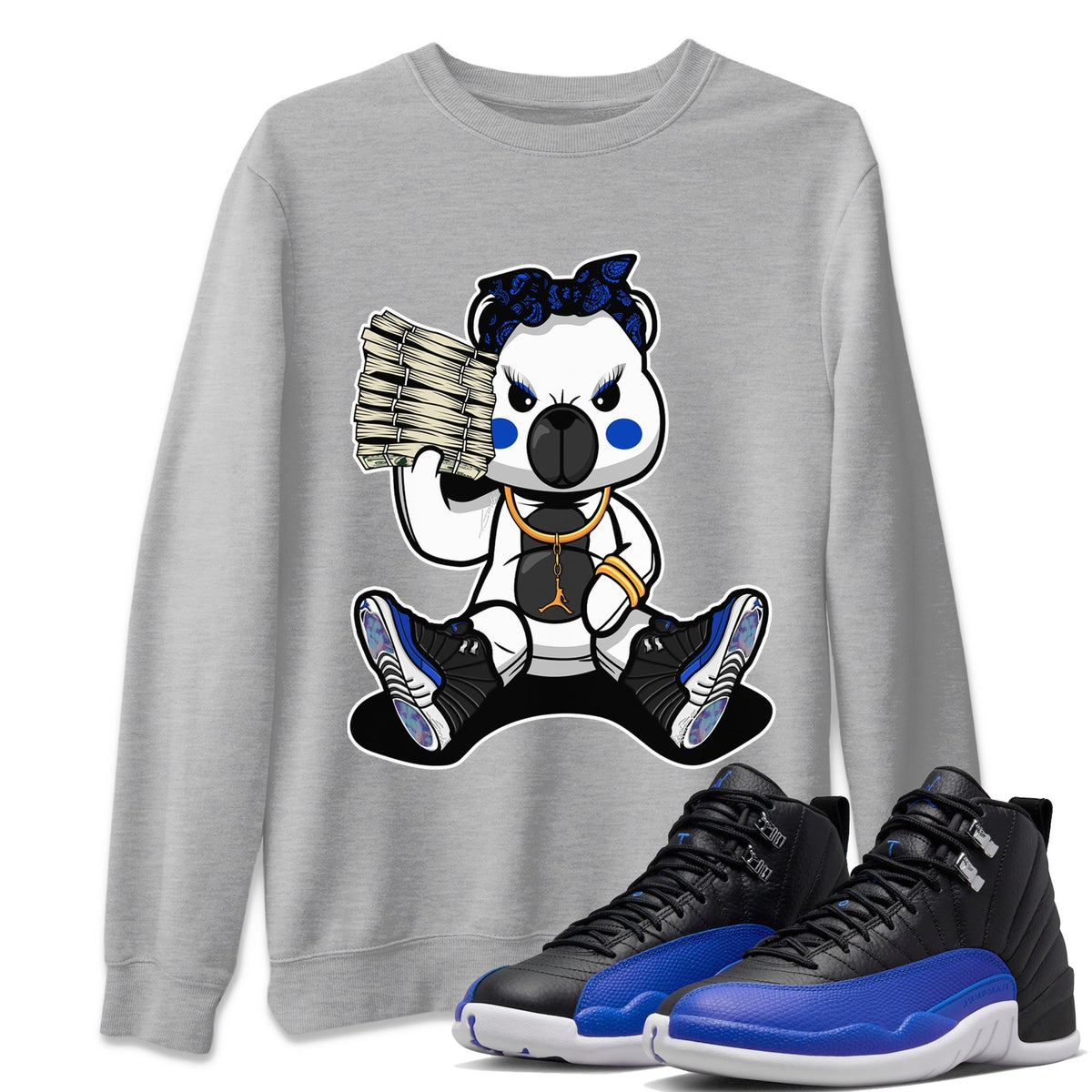Jordan 12 Hyper Royal Sneaker Matching T-Shirt Bad Baby Bear Sneaker Tees Jordan 12 Hyper Royal Sneaker Release Tees Crew Neck Tees