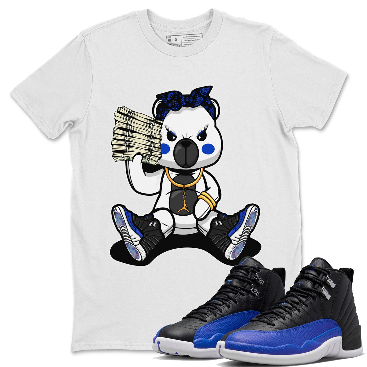Jordan 12 Hyper Royal Sneaker Matching T-Shirt Bad Baby Bear Sneaker Tees Jordan 12 Hyper Royal Sneaker Release Tees Crew Neck Tees