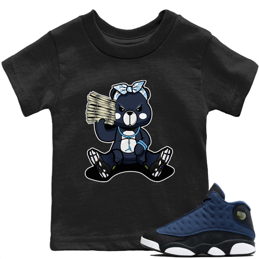 Jordan 13 Brave Blue Sneaker Matching T-Shirt Bad Baby Bear Sneaker Tees Jordan 13 Brave Blue Sneaker Release Tees Kids Shirts