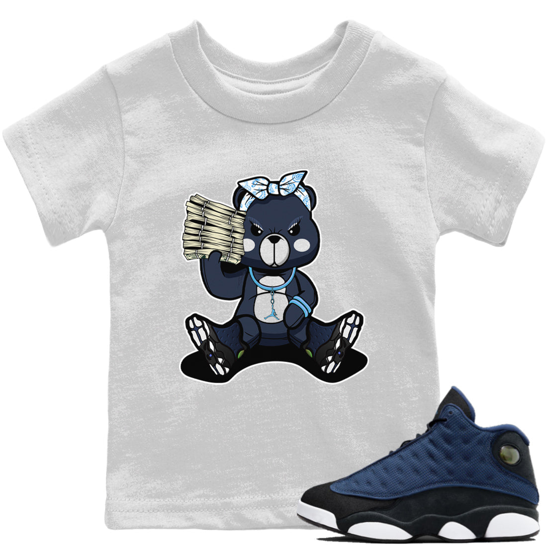Jordan 13 Brave Blue Sneaker Matching T-Shirt Bad Baby Bear Sneaker Tees Jordan 13 Brave Blue Sneaker Release Tees Kids Shirts