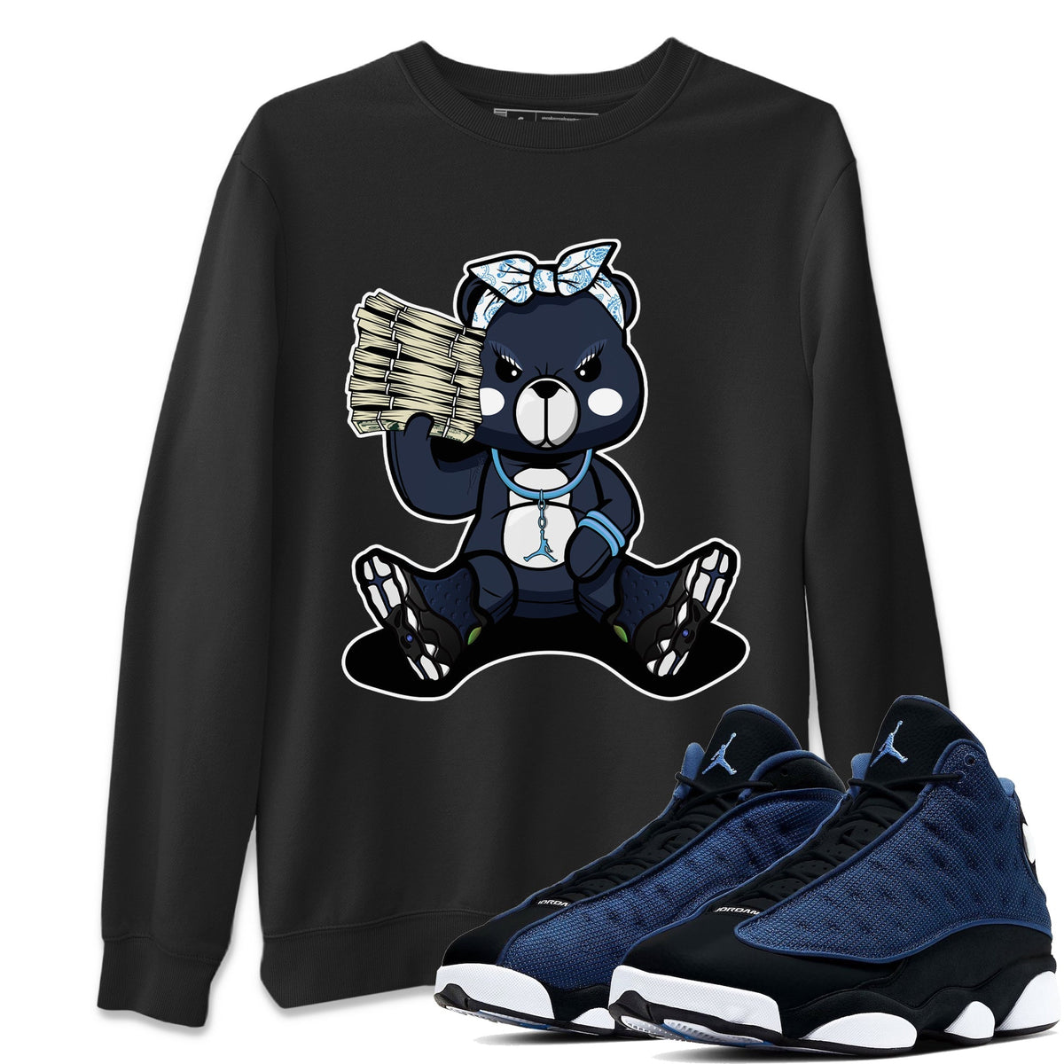 Jordan 13 Brave Blue Sneaker Matching T-Shirt Bad Baby Bear Sneaker Tees Jordan 13 Brave Blue Sneaker Release Tees Crew Neck Tees