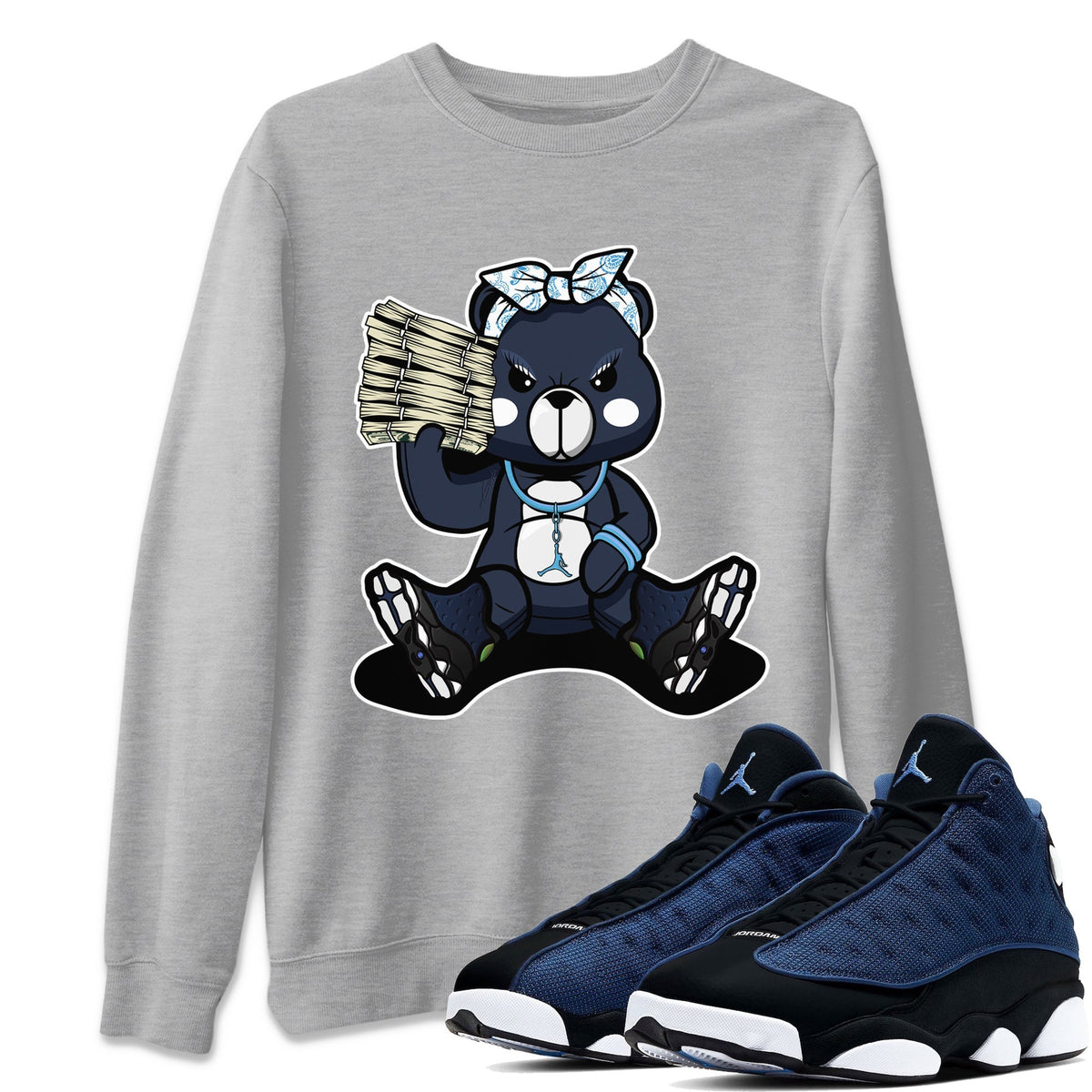 Jordan 13 Brave Blue Sneaker Matching T-Shirt Bad Baby Bear Sneaker Tees Jordan 13 Brave Blue Sneaker Release Tees Crew Neck Tees