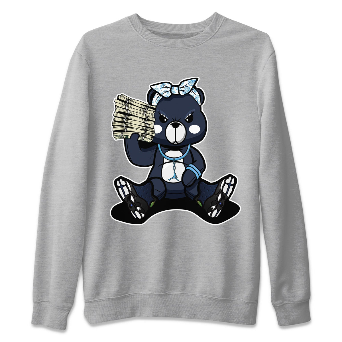 Jordan 13 Brave Blue Sneaker Matching T-Shirt Bad Baby Bear Sneaker Tees Jordan 13 Brave Blue Sneaker Release Tees Crew Neck Tees