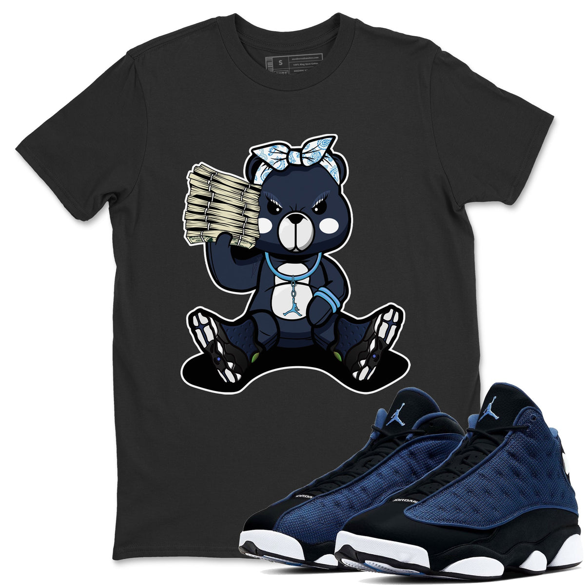 Jordan 13 Brave Blue Sneaker Matching T-Shirt Bad Baby Bear Sneaker Tees Jordan 13 Brave Blue Sneaker Release Tees Crew Neck Tees