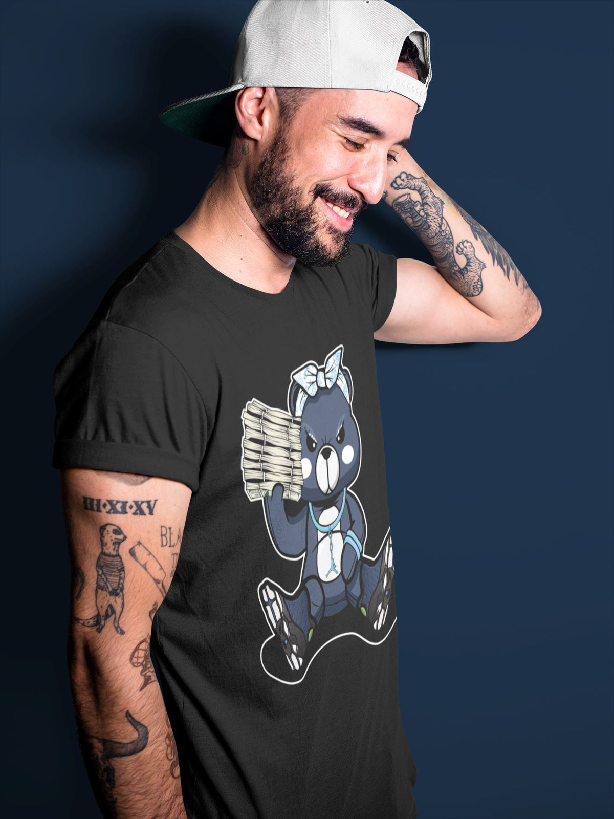 Jordan 13 Brave Blue Sneaker Matching T-Shirt Bad Baby Bear Sneaker Tees Jordan 13 Brave Blue Sneaker Release Tees Crew Neck Tees