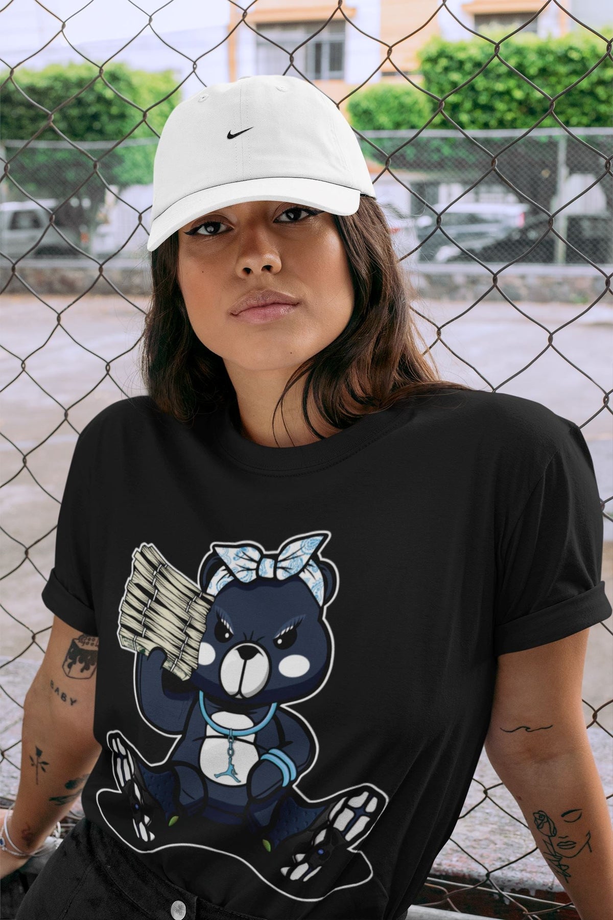 Jordan 13 Brave Blue Sneaker Matching T-Shirt Bad Baby Bear Sneaker Tees Jordan 13 Brave Blue Sneaker Release Tees Crew Neck Tees