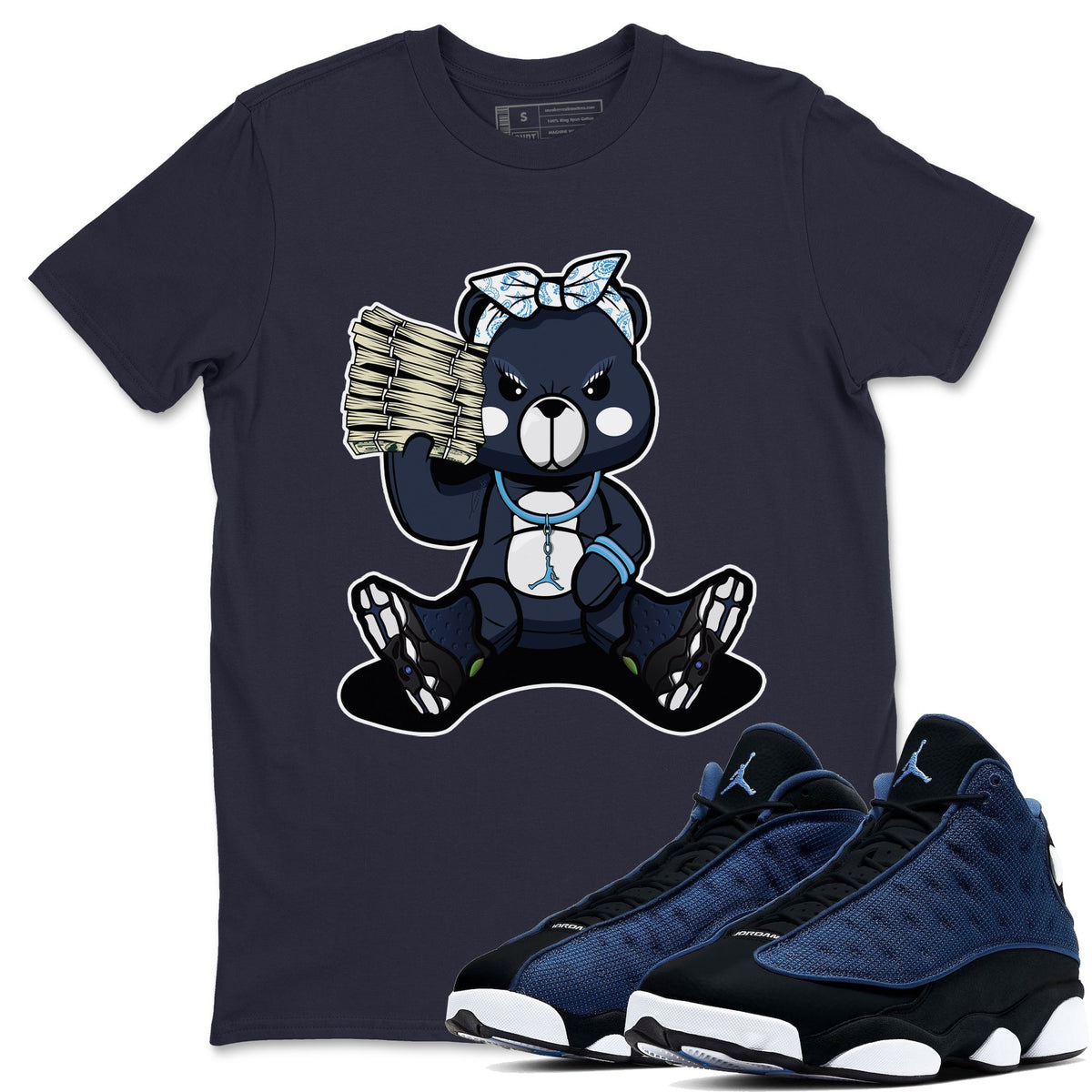 Jordan 13 Brave Blue Sneaker Matching T-Shirt Bad Baby Bear Sneaker Tees Jordan 13 Brave Blue Sneaker Release Tees Crew Neck Tees