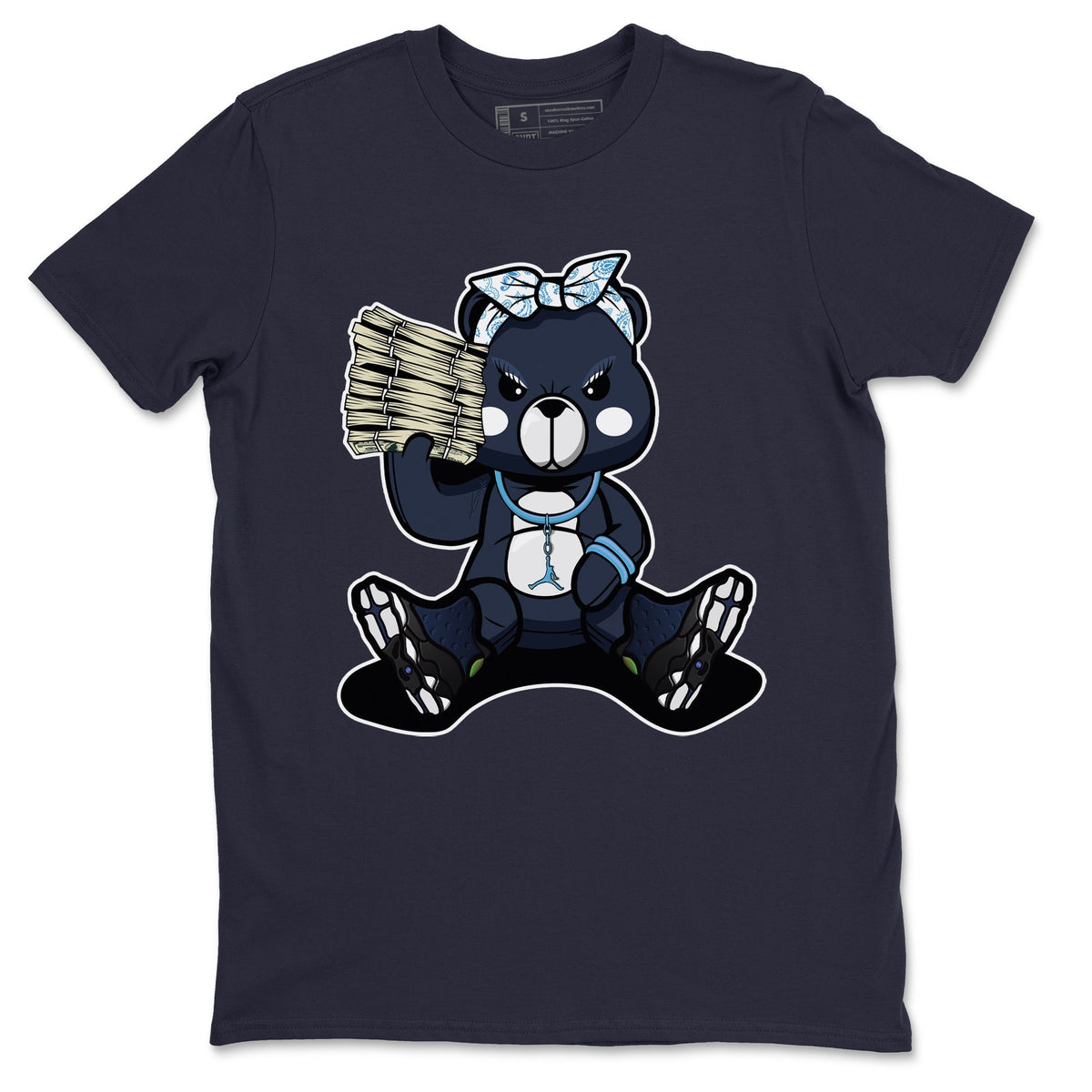 Jordan 13 Brave Blue Sneaker Matching T-Shirt Bad Baby Bear Sneaker Tees Jordan 13 Brave Blue Sneaker Release Tees Crew Neck Tees